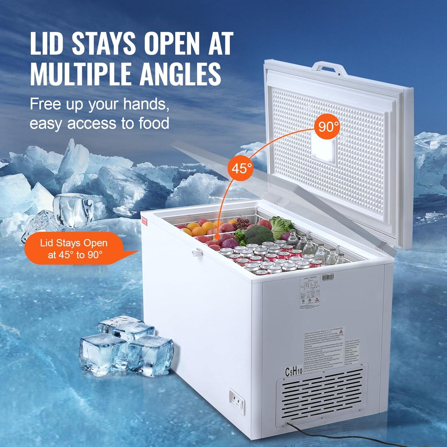 image:imageVEVOR Chest Freezer 128 Cuft 345 L Large Deep Freezer amp 4 Removable Baskets Freestanding Top Open Door Commercial Chest Freezers with Locking Lid 7Level Adjustable Temp LED Lighting 6 Wheels128 Cuft
