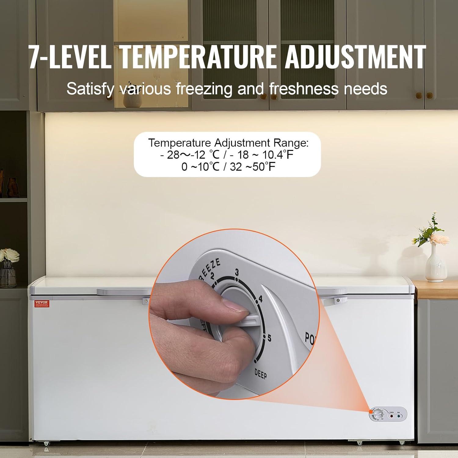 image:imageVEVOR Chest Freezer 128 Cuft 345 L Large Deep Freezer amp 4 Removable Baskets Freestanding Top Open Door Commercial Chest Freezers with Locking Lid 7Level Adjustable Temp LED Lighting 6 Wheels198 Cuft