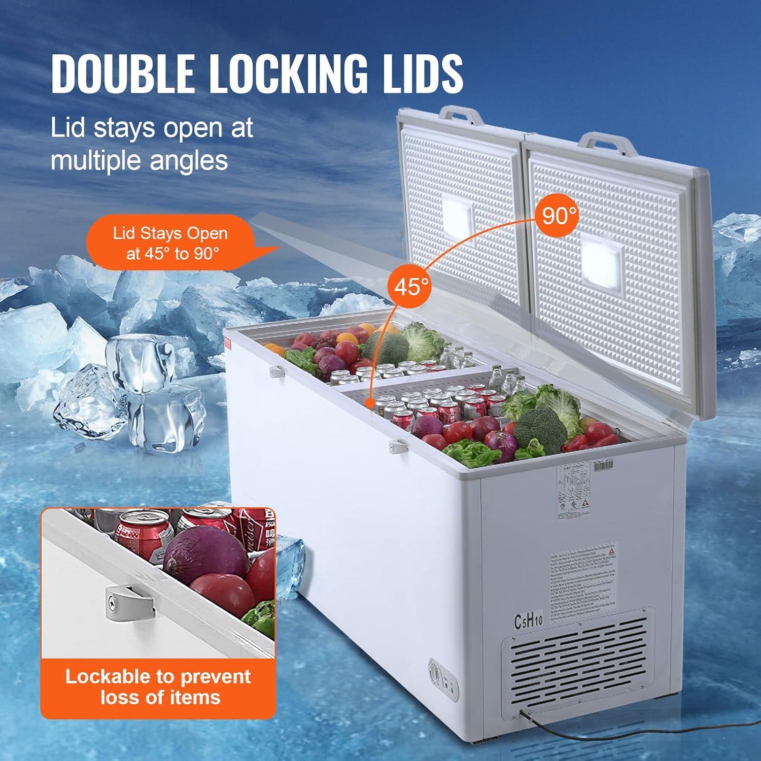 image:imageVEVOR Chest Freezer 128 Cuft 345 L Large Deep Freezer amp 4 Removable Baskets Freestanding Top Open Door Commercial Chest Freezers with Locking Lid 7Level Adjustable Temp LED Lighting 6 Wheels198 Cuft