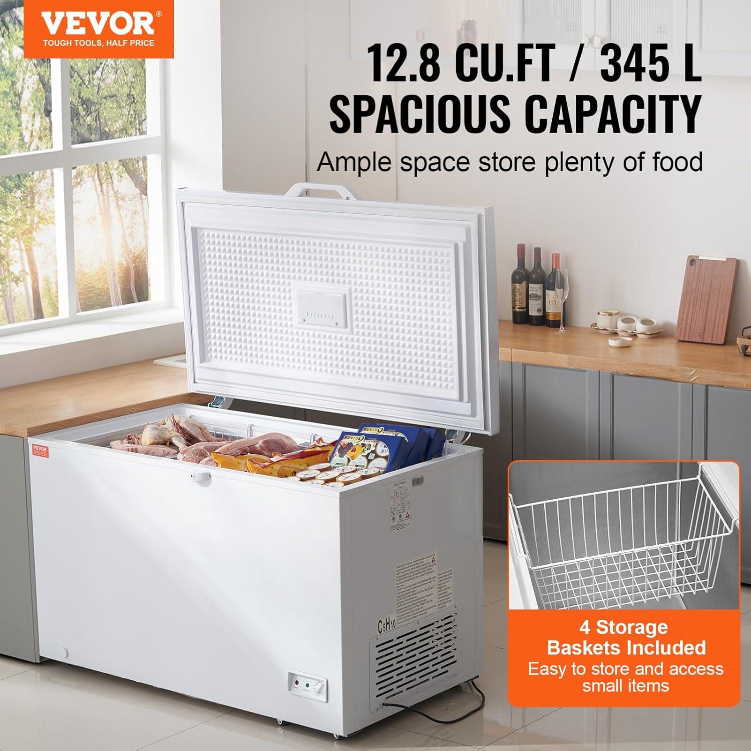 image:imageVEVOR Chest Freezer 128 Cuft 345 L Large Deep Freezer amp 4 Removable Baskets Freestanding Top Open Door Commercial Chest Freezers with Locking Lid 7Level Adjustable Temp LED Lighting 6 Wheels128 Cuft