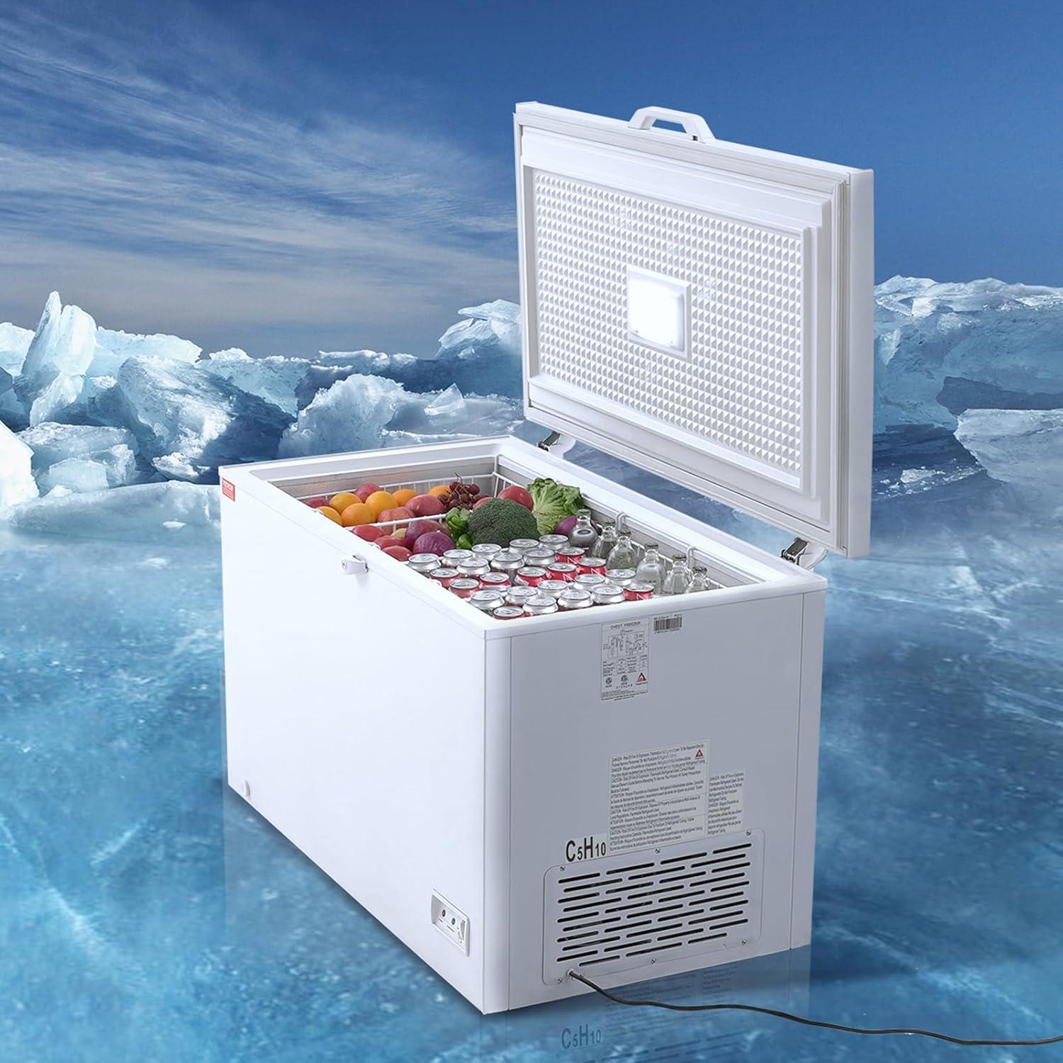 image:imageVEVOR Chest Freezer 128 Cuft 345 L Large Deep Freezer amp 4 Removable Baskets Freestanding Top Open Door Commercial Chest Freezers with Locking Lid 7Level Adjustable Temp LED Lighting 6 Wheels128 Cuft