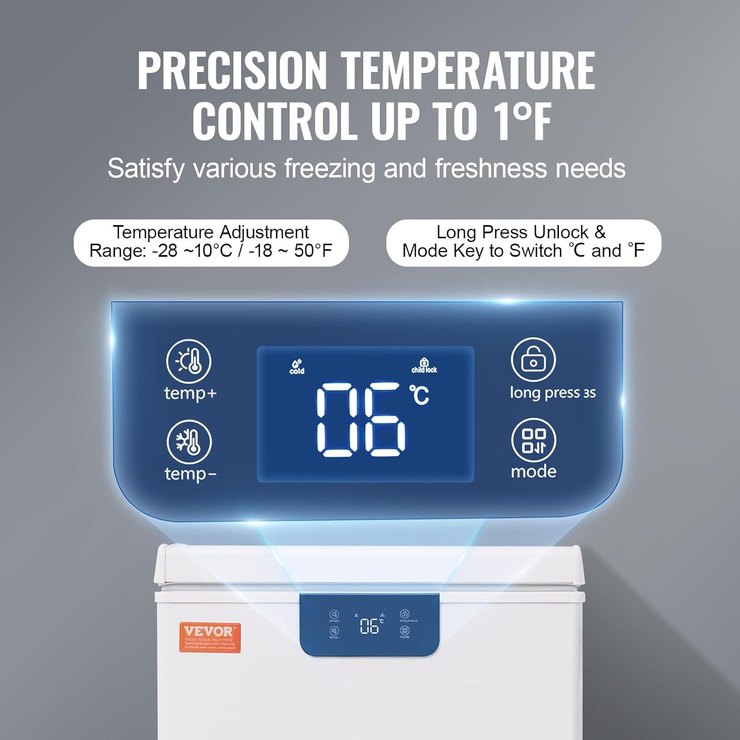 image:imageVEVOR Chest Freezer 128 Cuft 345 L Large Deep Freezer amp 4 Removable Baskets Freestanding Top Open Door Commercial Chest Freezers with Locking Lid 7Level Adjustable Temp LED Lighting 6 Wheels35 Cuft