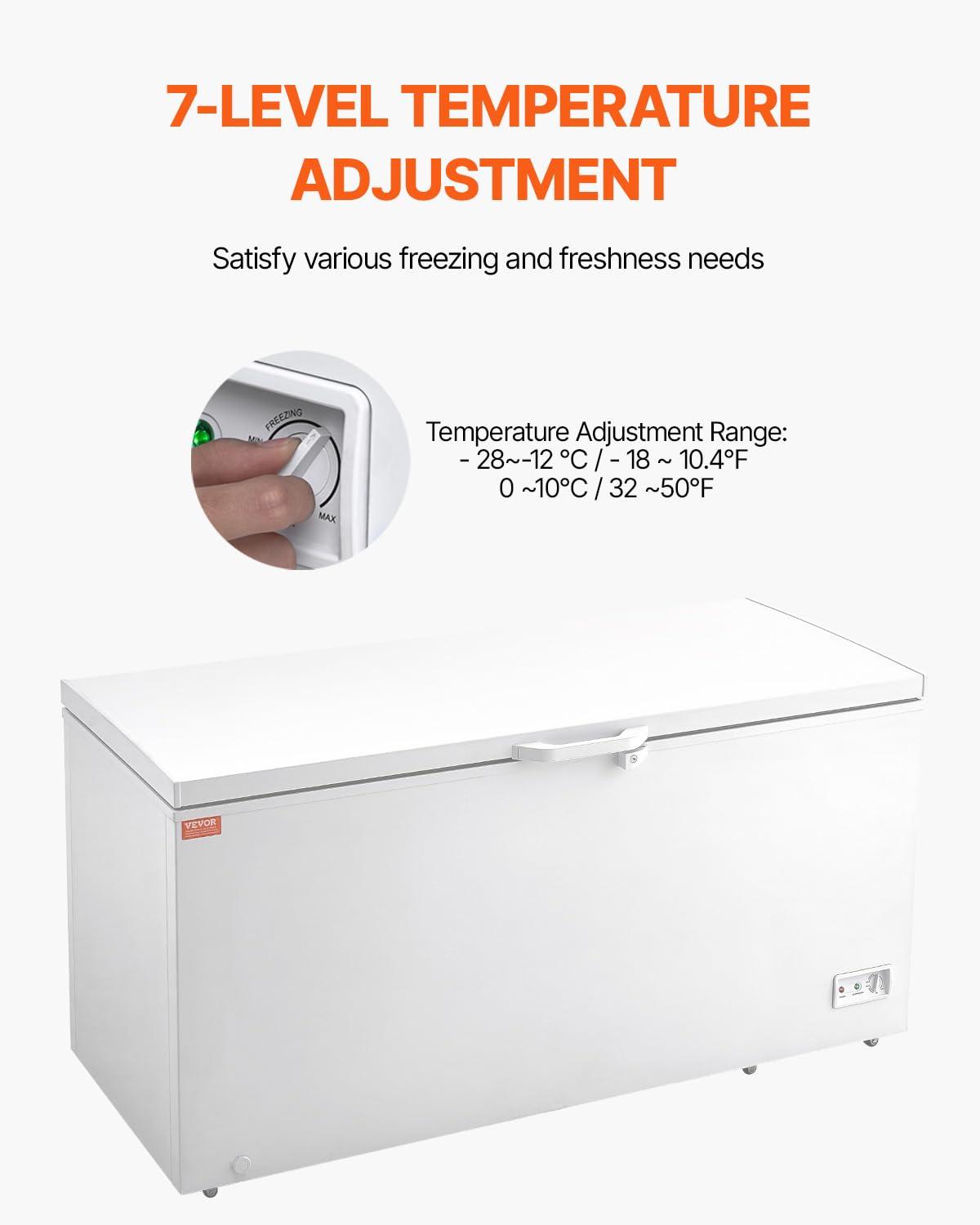 image:imageVEVOR Chest Freezer 128 Cuft 345 L Large Deep Freezer amp 4 Removable Baskets Freestanding Top Open Door Commercial Chest Freezers with Locking Lid 7Level Adjustable Temp LED Lighting 6 Wheels172 Cuft