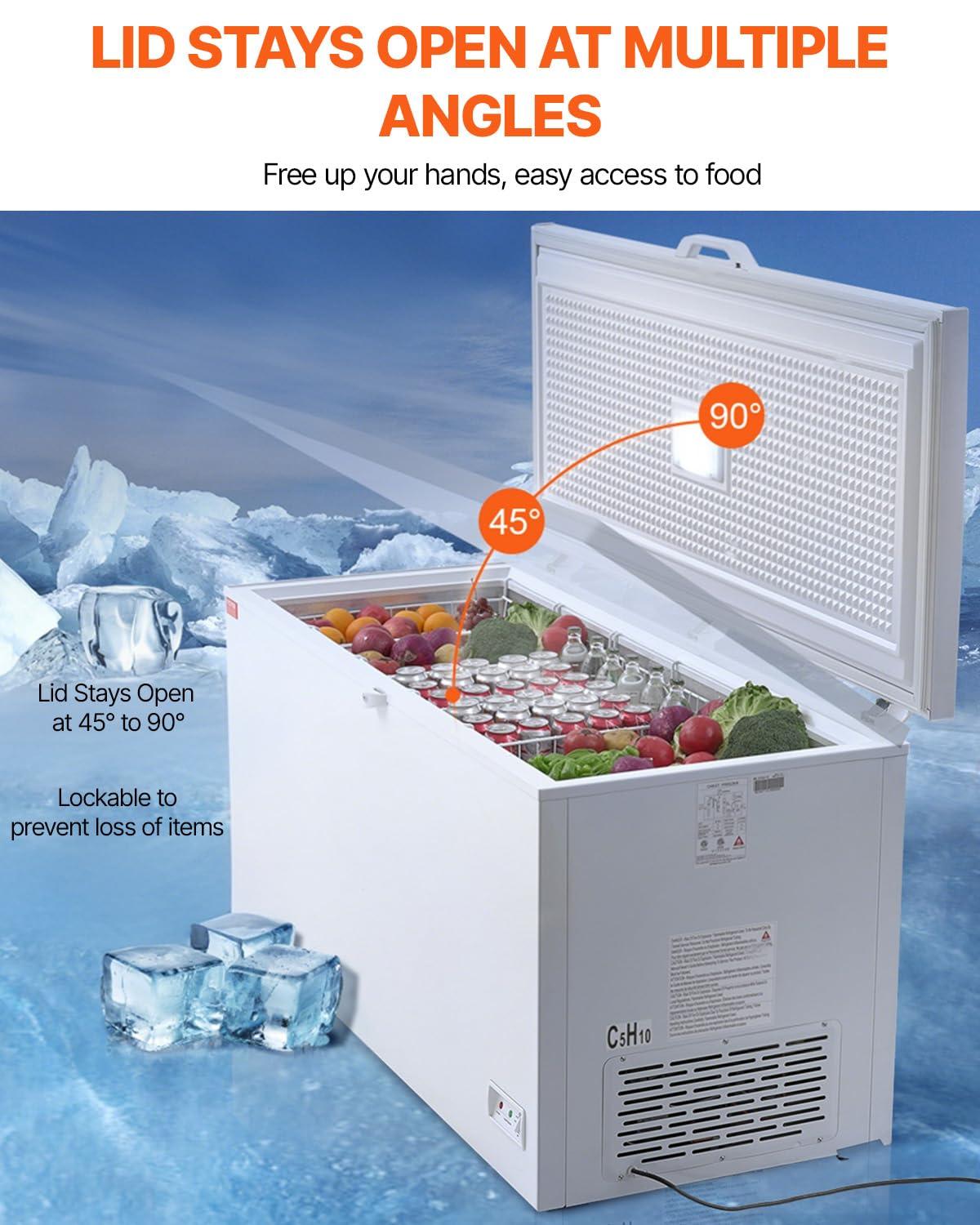 image:imageVEVOR Chest Freezer 128 Cuft 345 L Large Deep Freezer amp 4 Removable Baskets Freestanding Top Open Door Commercial Chest Freezers with Locking Lid 7Level Adjustable Temp LED Lighting 6 Wheels172 Cuft