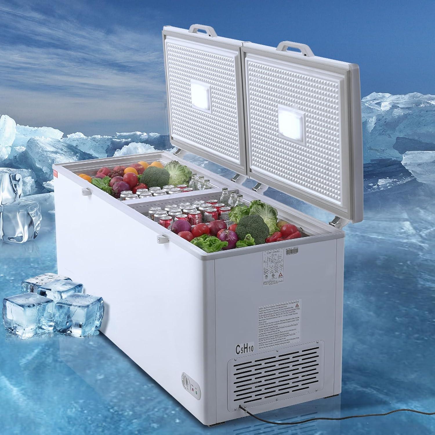 image:imageVEVOR Chest Freezer 128 Cuft 345 L Large Deep Freezer amp 4 Removable Baskets Freestanding Top Open Door Commercial Chest Freezers with Locking Lid 7Level Adjustable Temp LED Lighting 6 Wheels198 Cuft