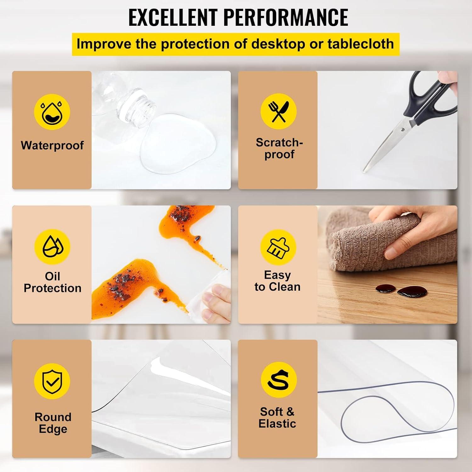 image:imageVEVOR Clear Table Cover Protector 48 inch1230 mm Round Table Cover 15 mm Thick PVC Plastic Tablecloth Waterproof Desktop Protector for Writing Desk Coffee Table Dining Room Table24 x 60 15 mm