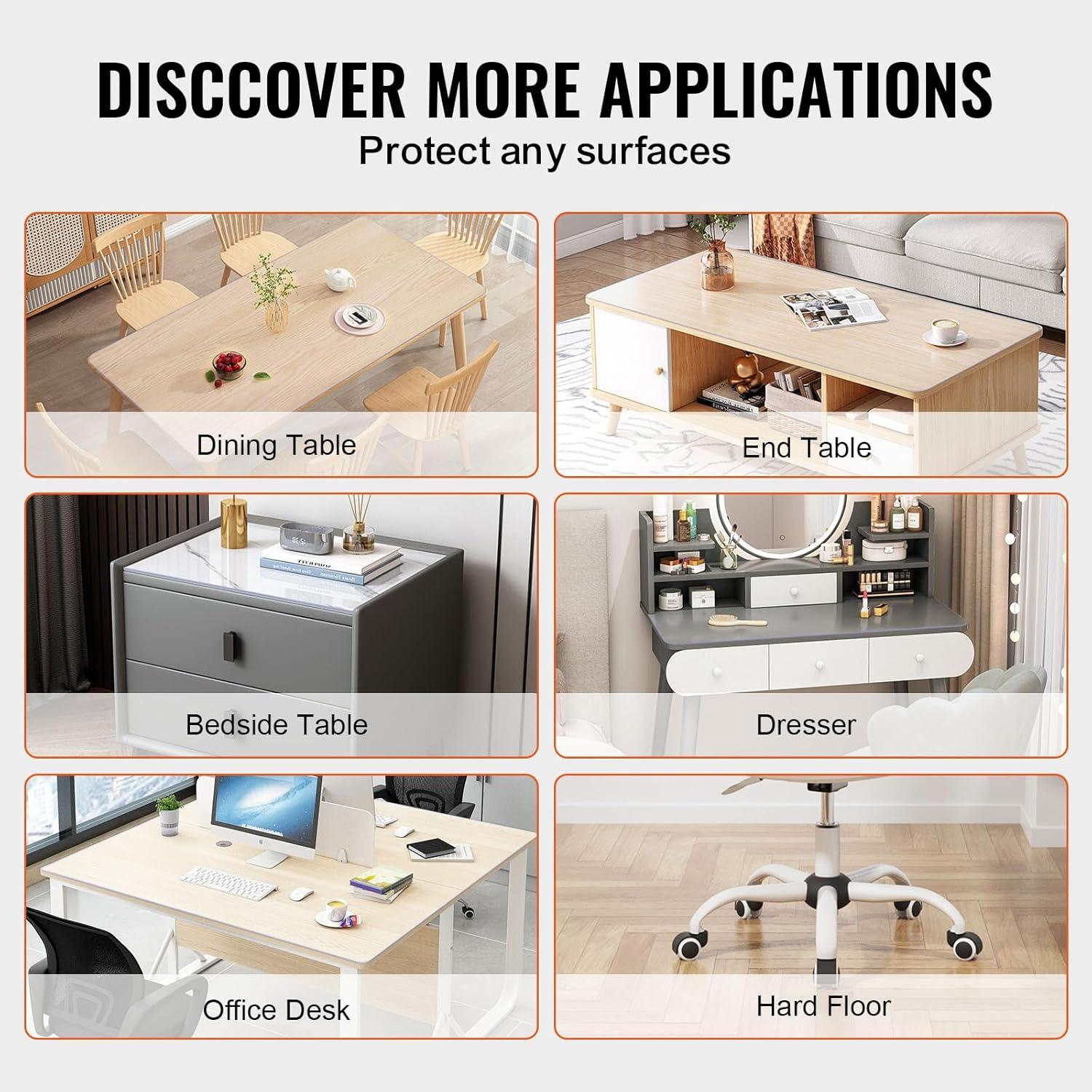 image:imageVEVOR Clear Table Cover Protector 48 inch1230 mm Round Table Cover 15 mm Thick PVC Plastic Tablecloth Waterproof Desktop Protector for Writing Desk Coffee Table Dining Room Table32 x 16 Rectangular
