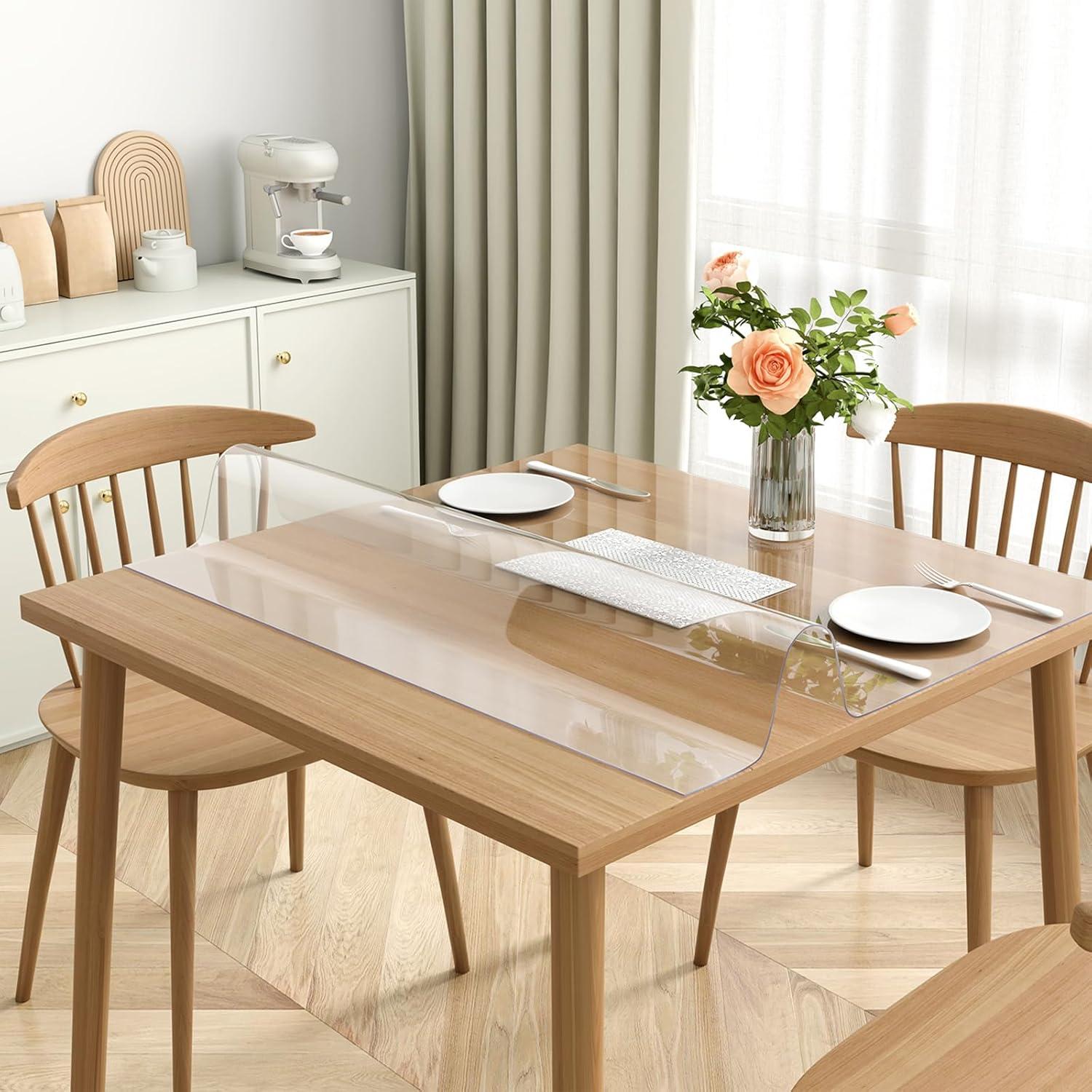 image:imageVEVOR Clear Table Cover Protector 48 inch1230 mm Round Table Cover 15 mm Thick PVC Plastic Tablecloth Waterproof Desktop Protector for Writing Desk Coffee Table Dining Room Table12 x 12 Square