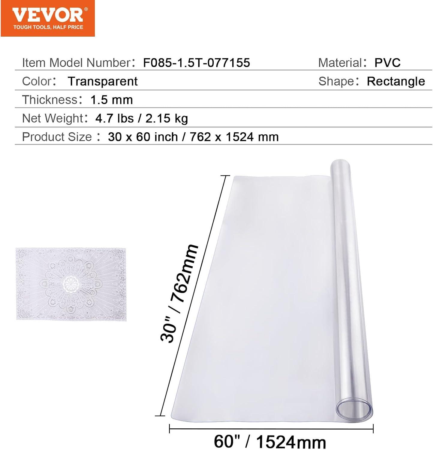 image:imageVEVOR Clear Table Cover Protector 48 inch1230 mm Round Table Cover 15 mm Thick PVC Plastic Tablecloth Waterproof Desktop Protector for Writing Desk Coffee Table Dining Room Table60 x 30 Rectangular