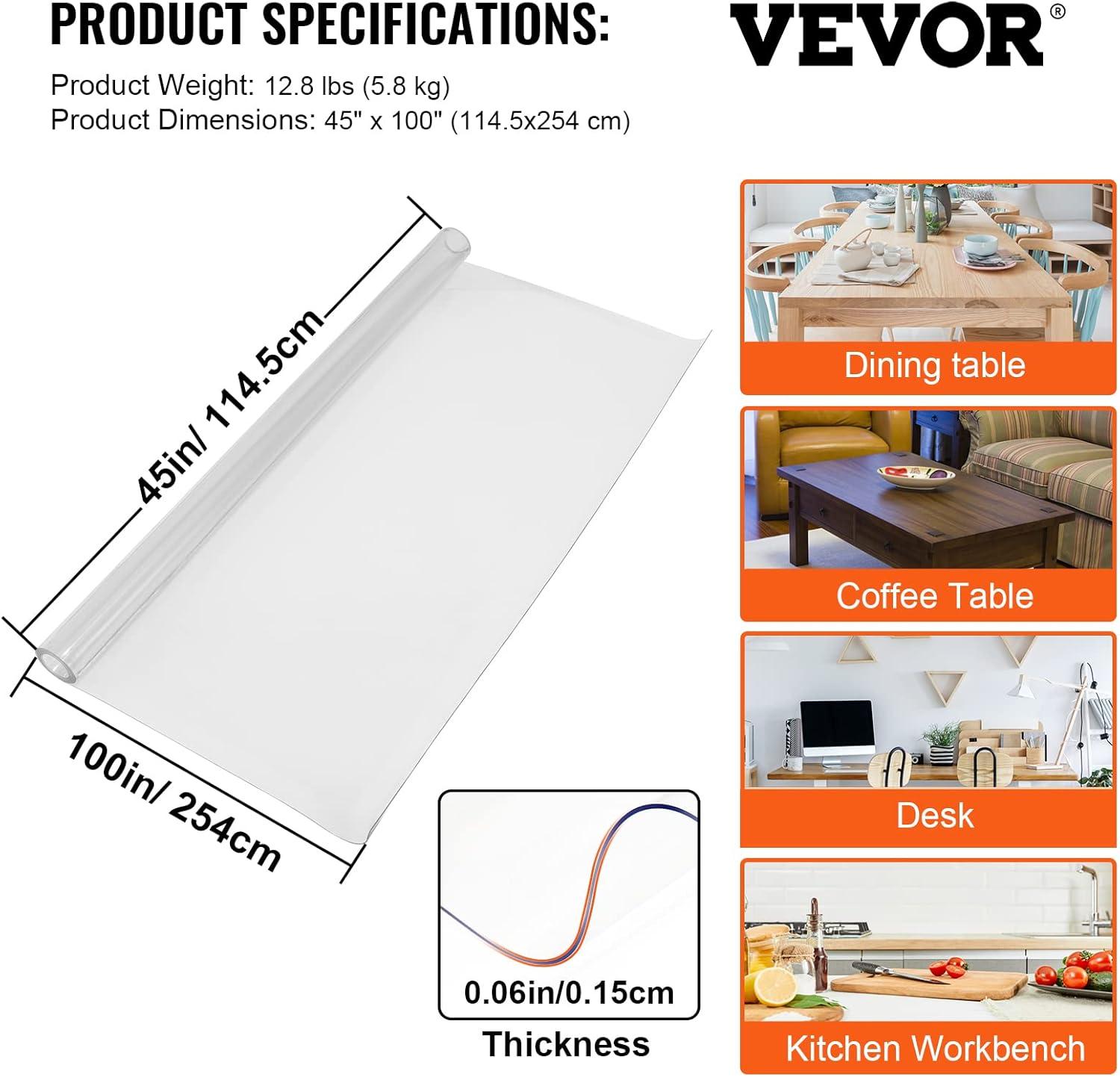 image:imageVEVOR Clear Table Cover Protector 48 inch1230 mm Round Table Cover 15 mm Thick PVC Plastic Tablecloth Waterproof Desktop Protector for Writing Desk Coffee Table Dining Room Table100 x 45 Rectangular