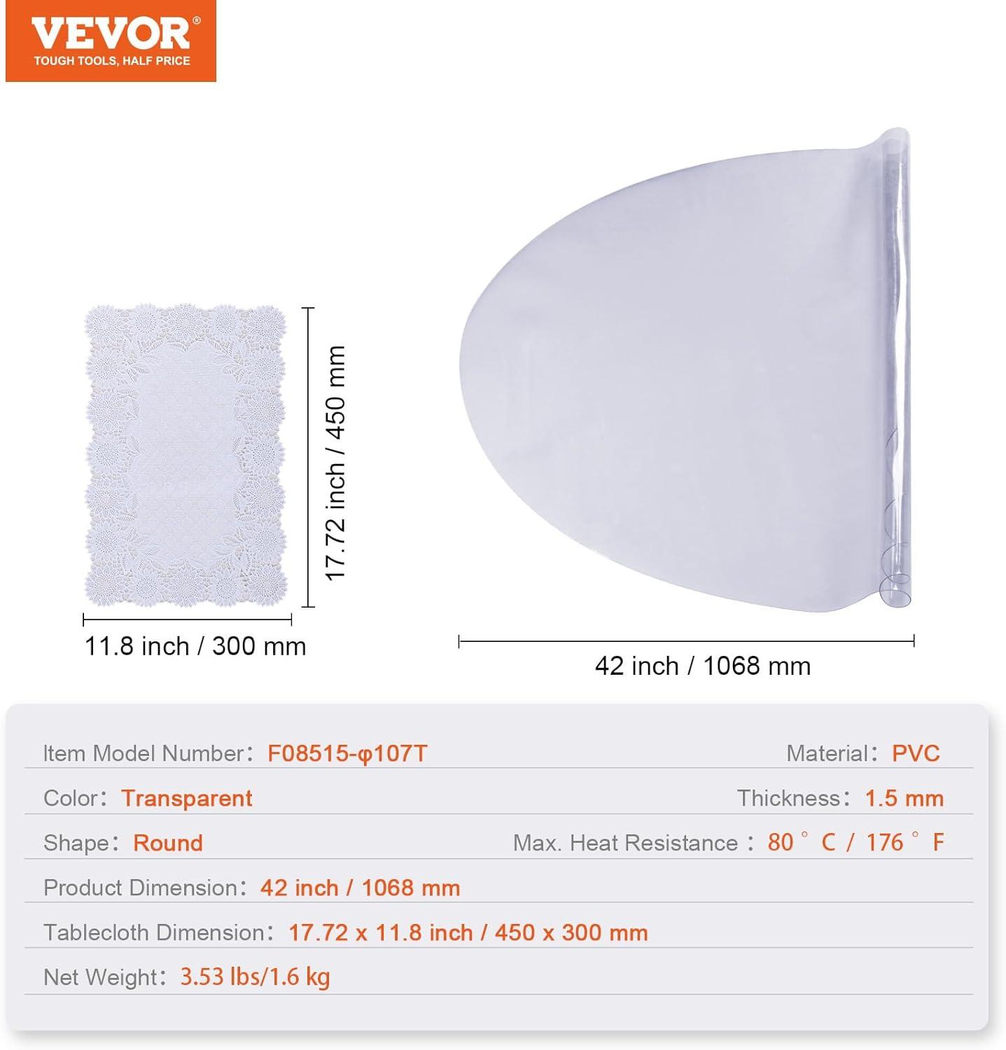 image:imageVEVOR Clear Table Cover Protector 48 inch1230 mm Round Table Cover 15 mm Thick PVC Plastic Tablecloth Waterproof Desktop Protector for Writing Desk Coffee Table Dining Room Table42 Round