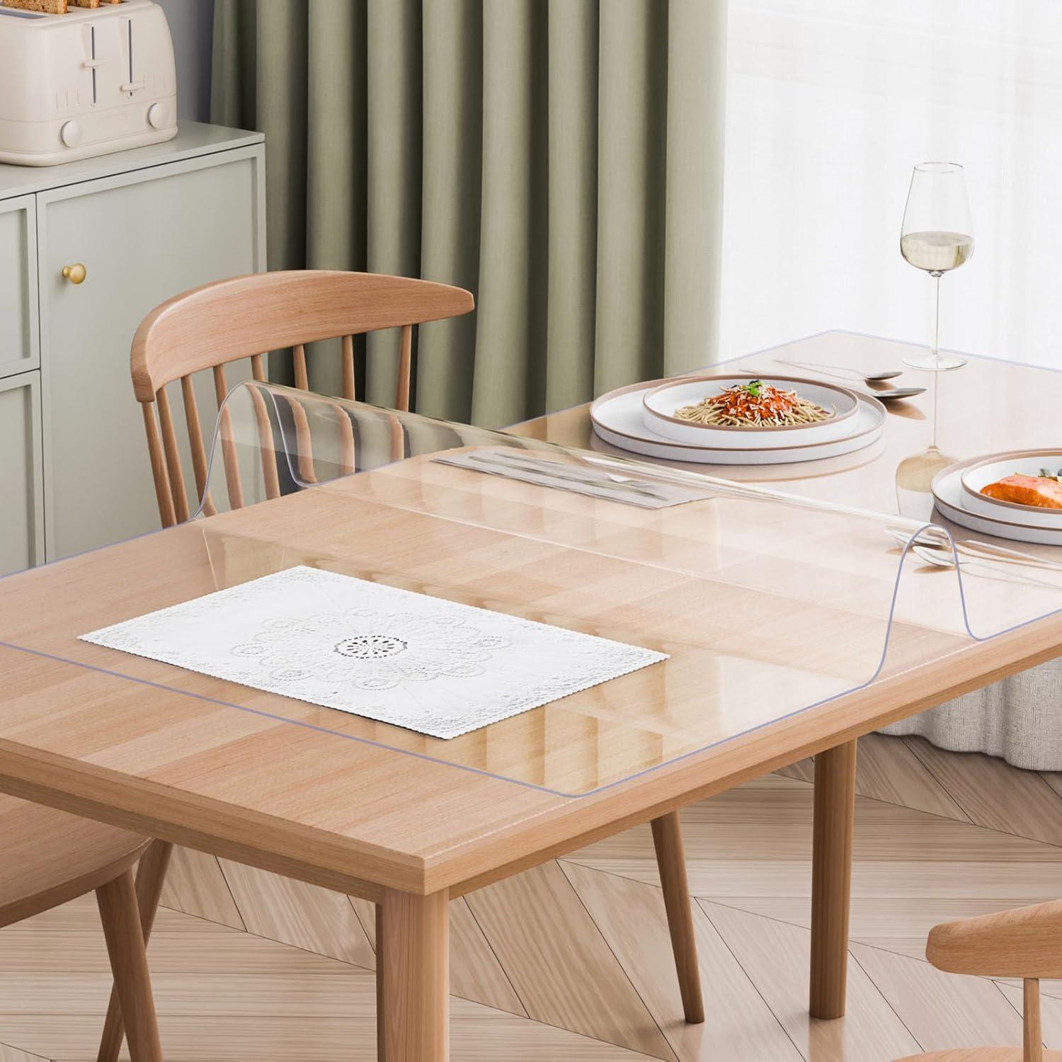 image:imageVEVOR Clear Table Cover Protector 48 inch1230 mm Round Table Cover 15 mm Thick PVC Plastic Tablecloth Waterproof Desktop Protector for Writing Desk Coffee Table Dining Room Table60 x 30 Rectangular