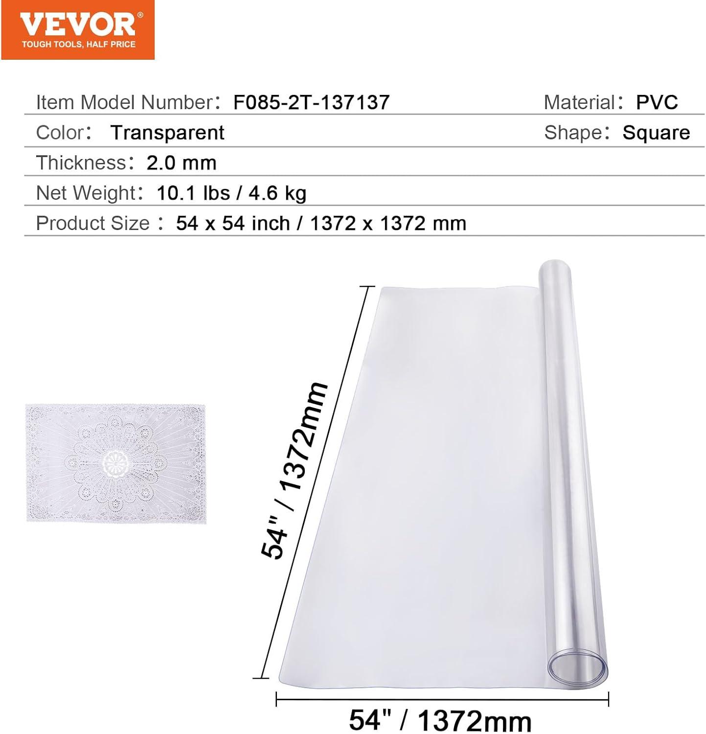 image:imageVEVOR Clear Table Cover Protector 48 inch1230 mm Round Table Cover 15 mm Thick PVC Plastic Tablecloth Waterproof Desktop Protector for Writing Desk Coffee Table Dining Room Table54 x 54 Square