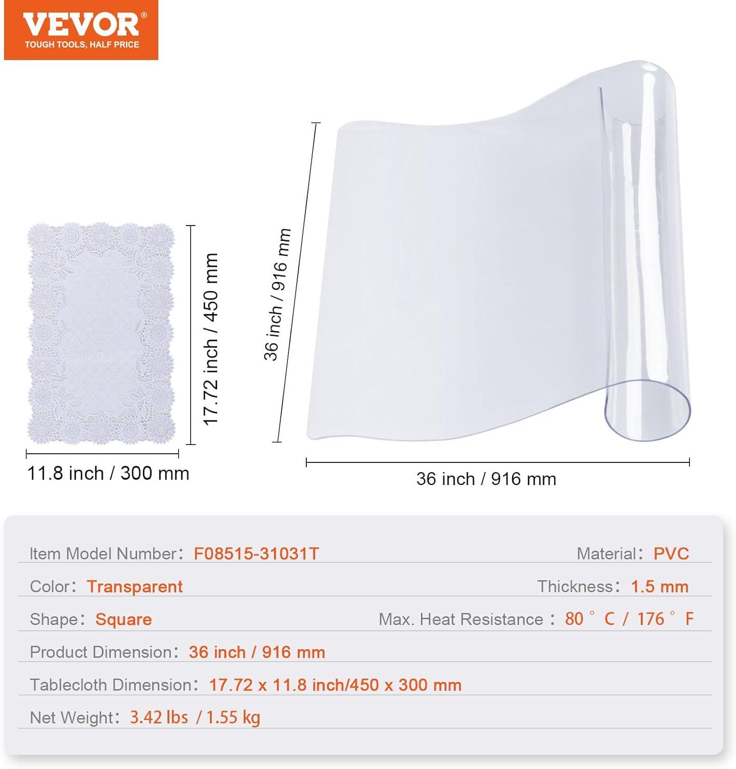 image:imageVEVOR Clear Table Cover Protector 48 inch1230 mm Round Table Cover 15 mm Thick PVC Plastic Tablecloth Waterproof Desktop Protector for Writing Desk Coffee Table Dining Room Table36 x 36 Square