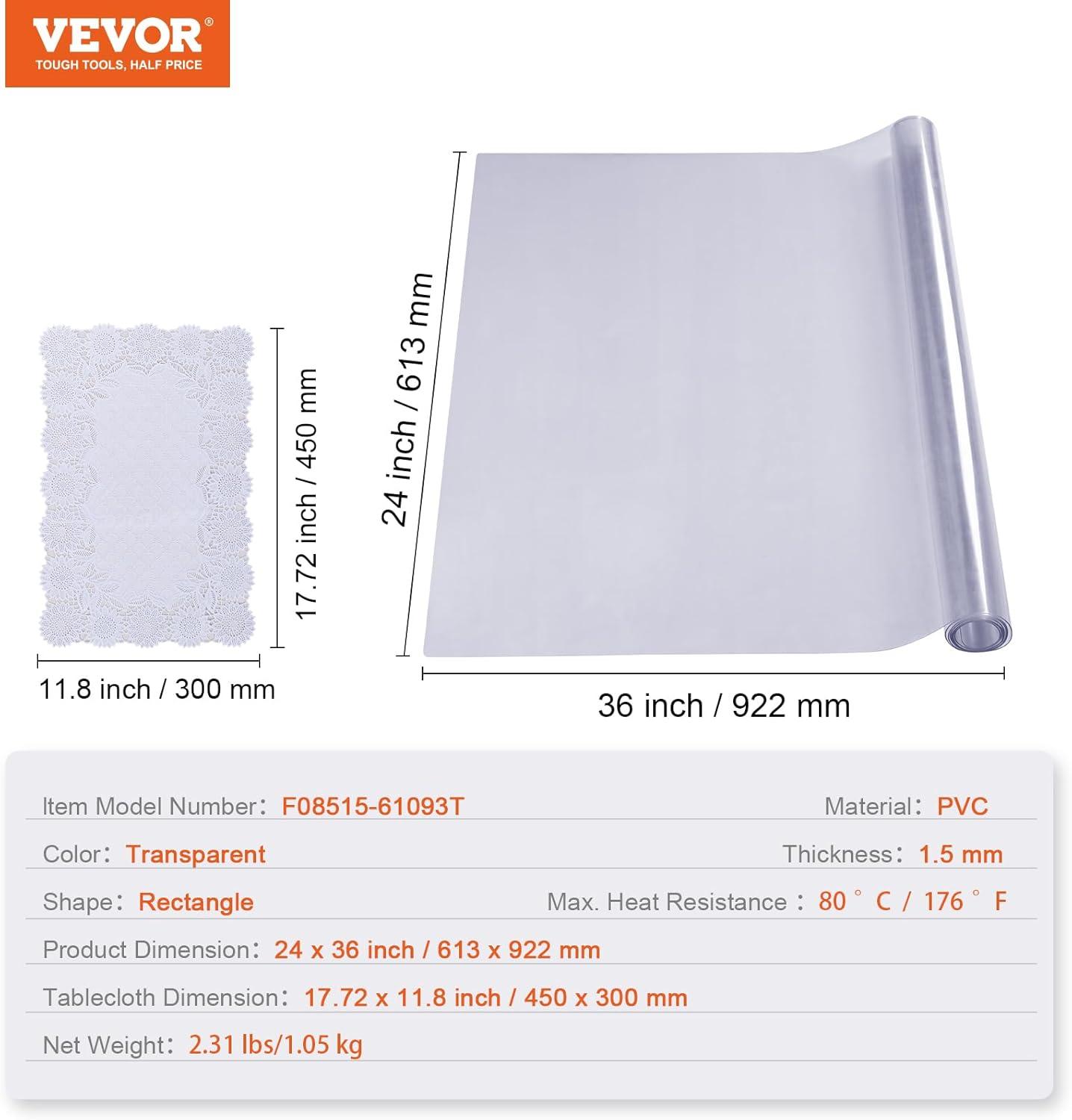 image:imageVEVOR Clear Table Cover Protector 48 inch1230 mm Round Table Cover 15 mm Thick PVC Plastic Tablecloth Waterproof Desktop Protector for Writing Desk Coffee Table Dining Room Table36 x 24 Rectangular
