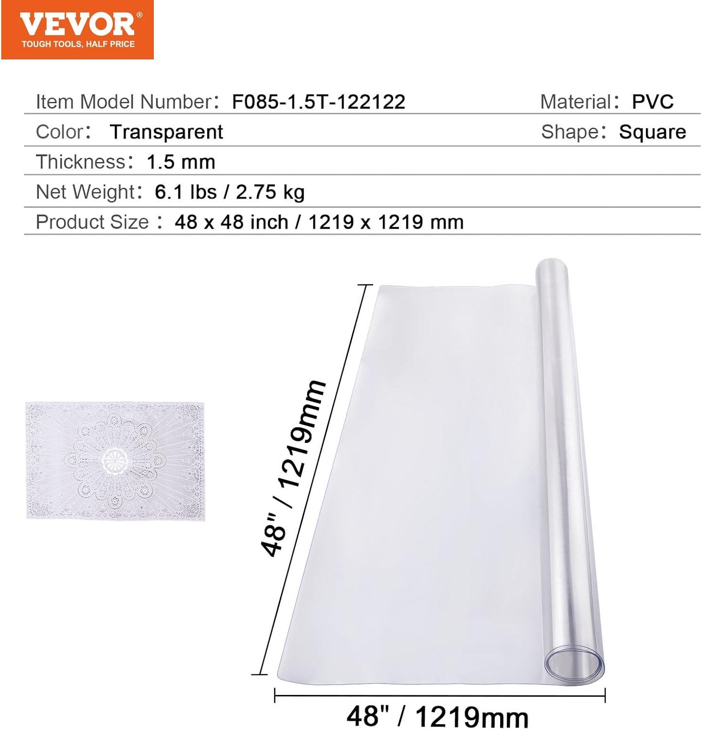 image:imageVEVOR Clear Table Cover Protector 48 inch1230 mm Round Table Cover 15 mm Thick PVC Plastic Tablecloth Waterproof Desktop Protector for Writing Desk Coffee Table Dining Room Table48 x 48 Square