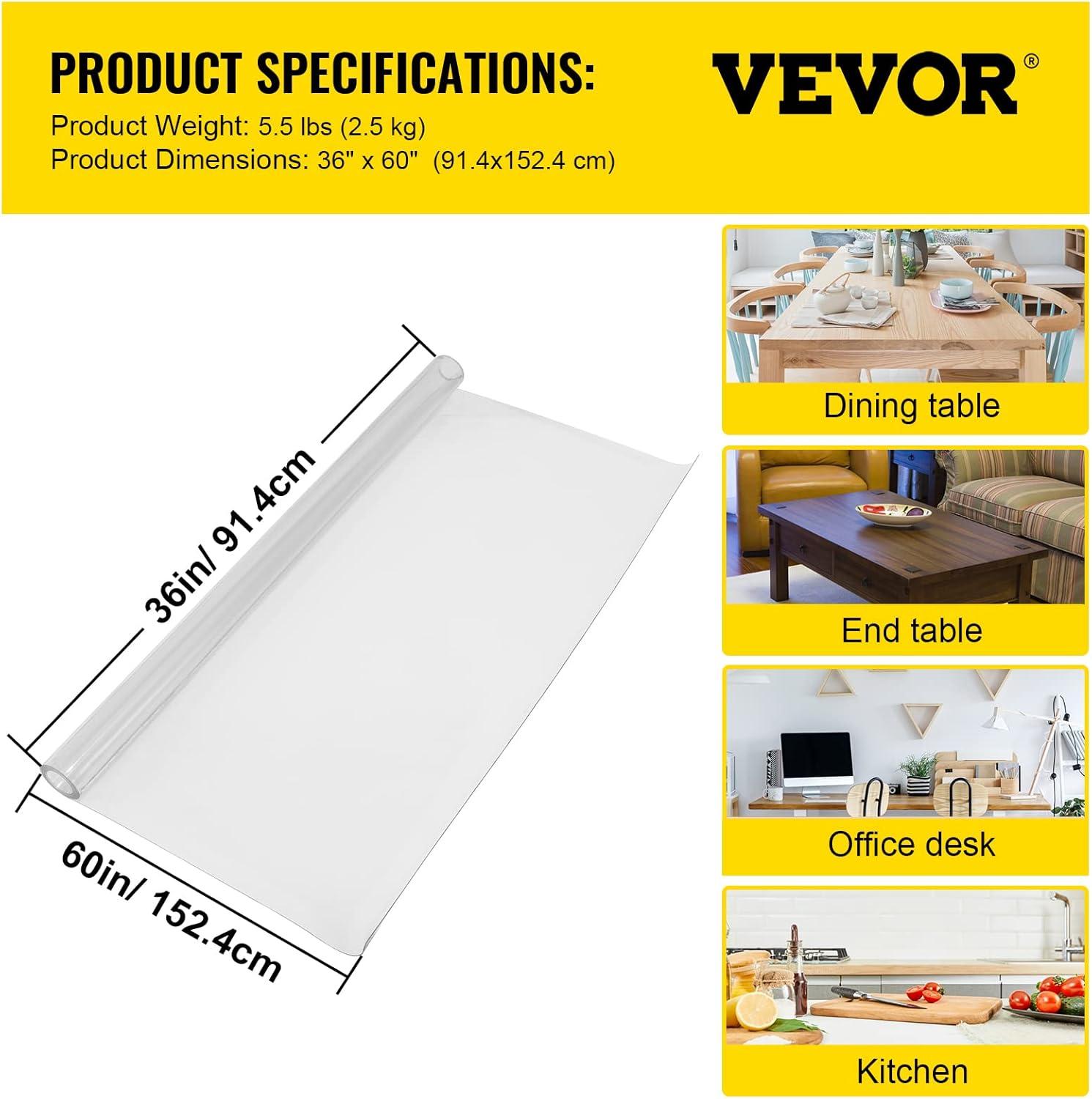 image:imageVEVOR Clear Table Cover Protector 48 inch1230 mm Round Table Cover 15 mm Thick PVC Plastic Tablecloth Waterproof Desktop Protector for Writing Desk Coffee Table Dining Room Table36 x 60 Rectangular
