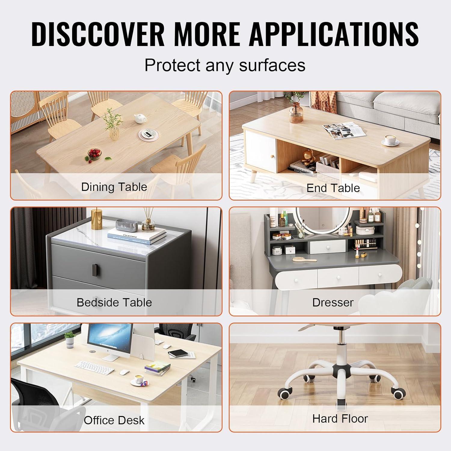image:imageVEVOR Clear Table Cover Protector 48 inch1230 mm Round Table Cover 15 mm Thick PVC Plastic Tablecloth Waterproof Desktop Protector for Writing Desk Coffee Table Dining Room Table48 x 24 Rectangular