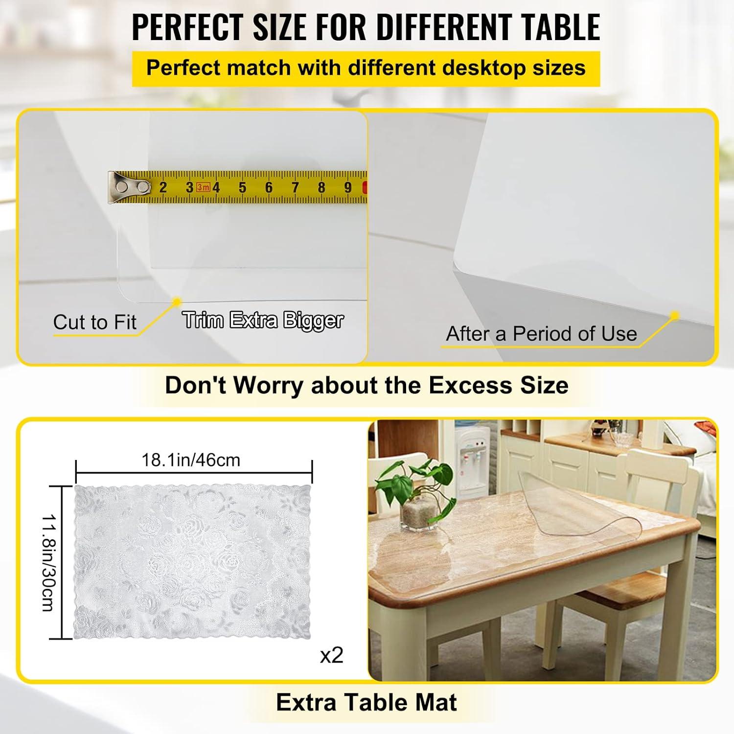 image:imageVEVOR Clear Table Cover Protector 48 inch1230 mm Round Table Cover 15 mm Thick PVC Plastic Tablecloth Waterproof Desktop Protector for Writing Desk Coffee Table Dining Room Table60 x 24 Rectangular