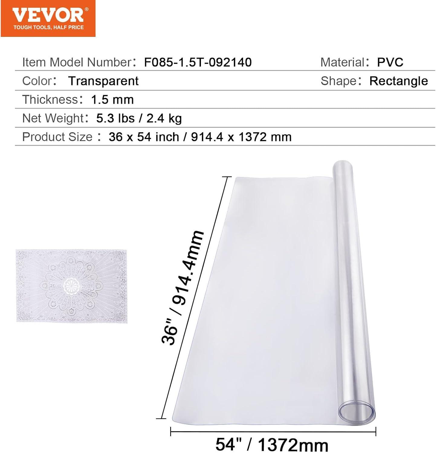image:imageVEVOR Clear Table Cover Protector 48 inch1230 mm Round Table Cover 15 mm Thick PVC Plastic Tablecloth Waterproof Desktop Protector for Writing Desk Coffee Table Dining Room Table54 x 36 Rectangular