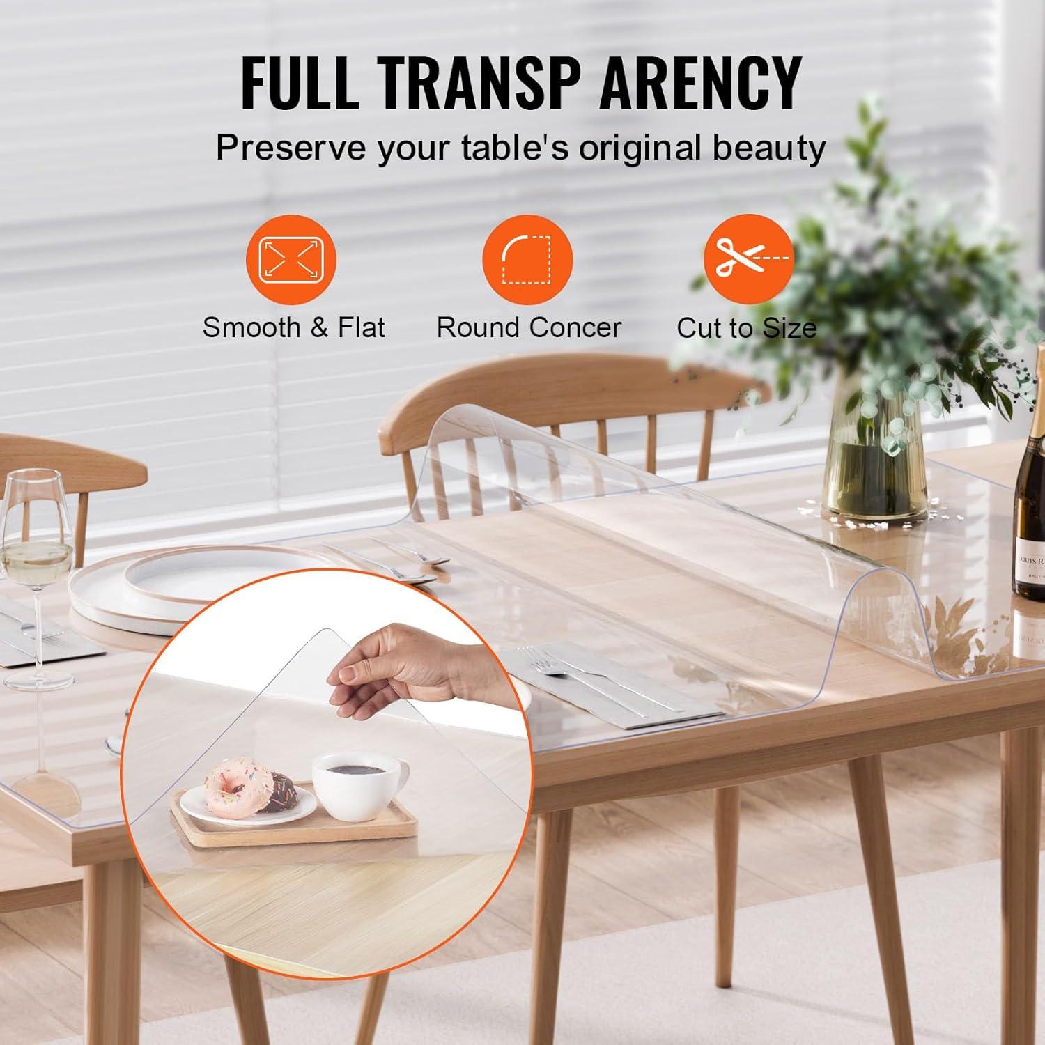 image:imageVEVOR Clear Table Cover Protector 48 inch1230 mm Round Table Cover 15 mm Thick PVC Plastic Tablecloth Waterproof Desktop Protector for Writing Desk Coffee Table Dining Room Table24 x 14 Rectangular