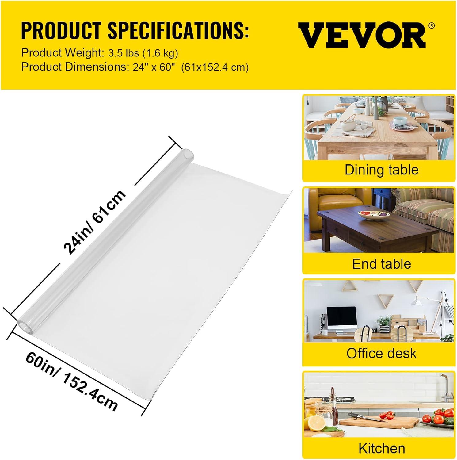image:imageVEVOR Clear Table Cover Protector 48 inch1230 mm Round Table Cover 15 mm Thick PVC Plastic Tablecloth Waterproof Desktop Protector for Writing Desk Coffee Table Dining Room Table60 x 24 Rectangular