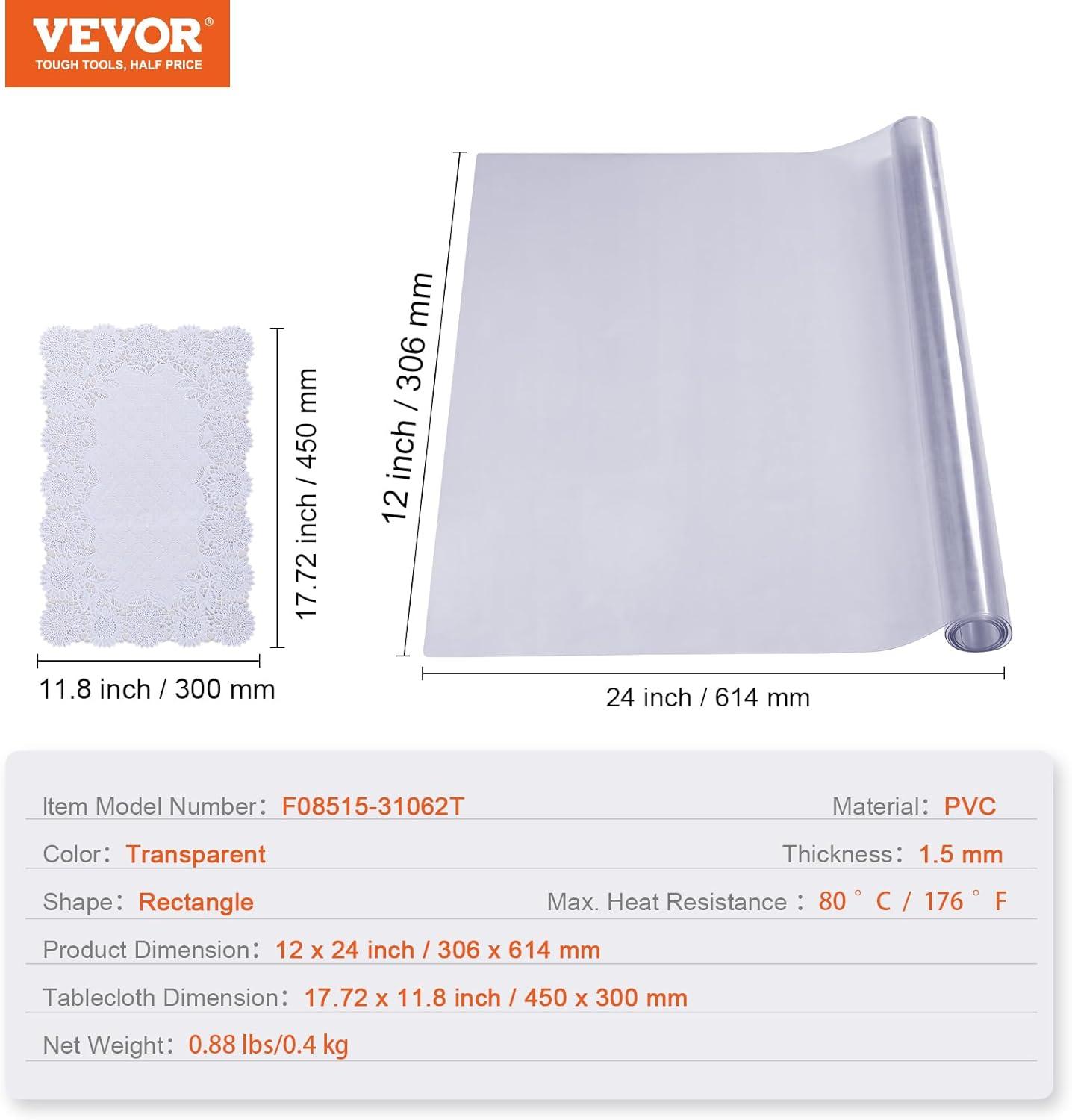 image:imageVEVOR Clear Table Cover Protector 48 inch1230 mm Round Table Cover 15 mm Thick PVC Plastic Tablecloth Waterproof Desktop Protector for Writing Desk Coffee Table Dining Room Table12 x 24 Rectangular