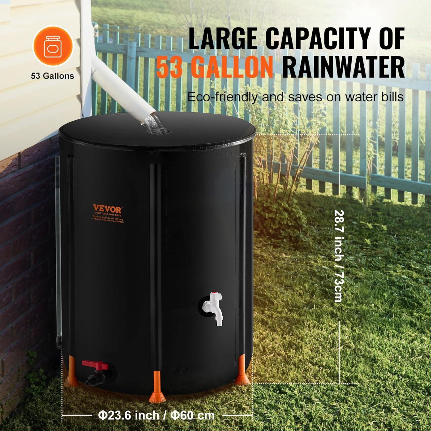 image:imageVEVOR Collapsible Rain Barrel 53 Gallon201 L Portable Rain Water Collection Barrel PVC Rainwater Collection System with Spigots and Overflow Kit Water Barrel for Garden Water Catcher