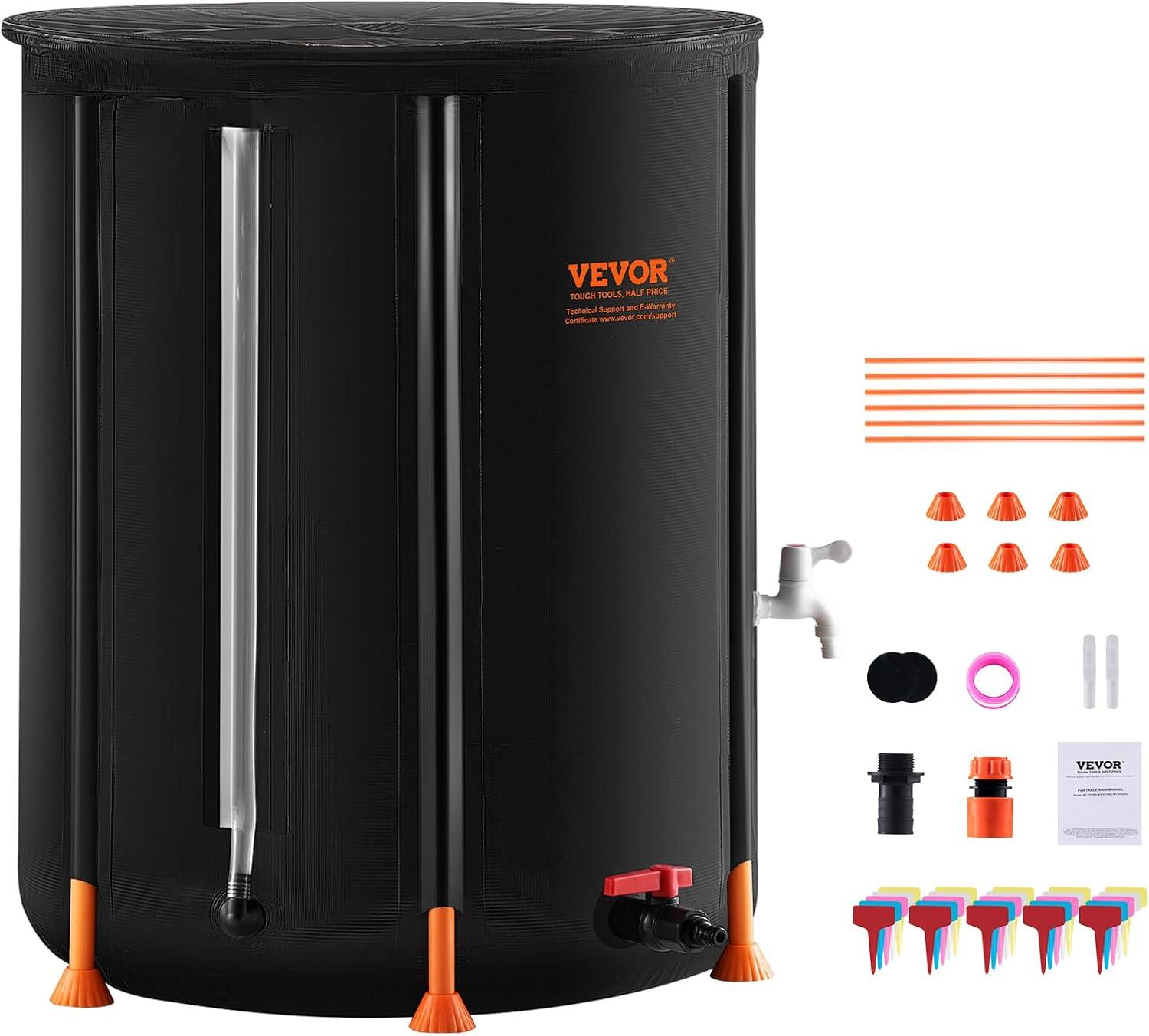 image:imageVEVOR Collapsible Rain Barrel 53 Gallon201 L Portable Rain Water Collection Barrel PVC Rainwater Collection System with Spigots and Overflow Kit Water Barrel for Garden Water Catcher