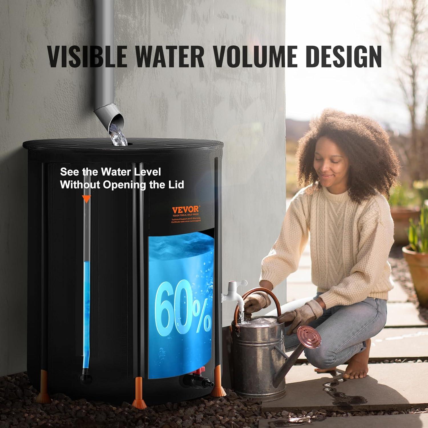 image:imageVEVOR Collapsible Rain Barrel 53 Gallon201 L Portable Rain Water Collection Barrel PVC Rainwater Collection System with Spigots and Overflow Kit Water Barrel for Garden Water Catcher