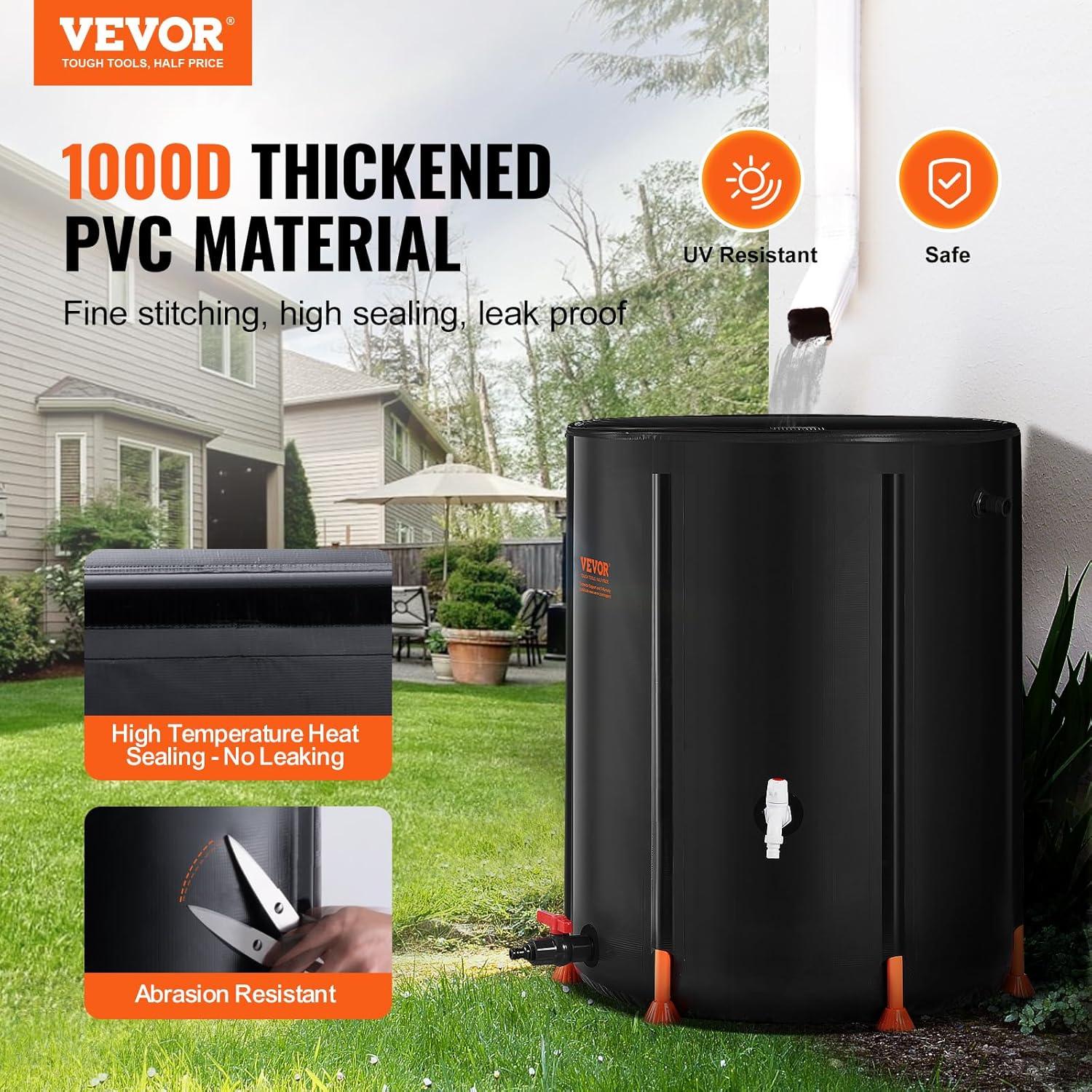 image:imageVEVOR Collapsible Rain Barrel 53 Gallon201 L Portable Rain Water Collection Barrel PVC Rainwater Collection System with Spigots and Overflow Kit Water Barrel for Garden Water Catcher