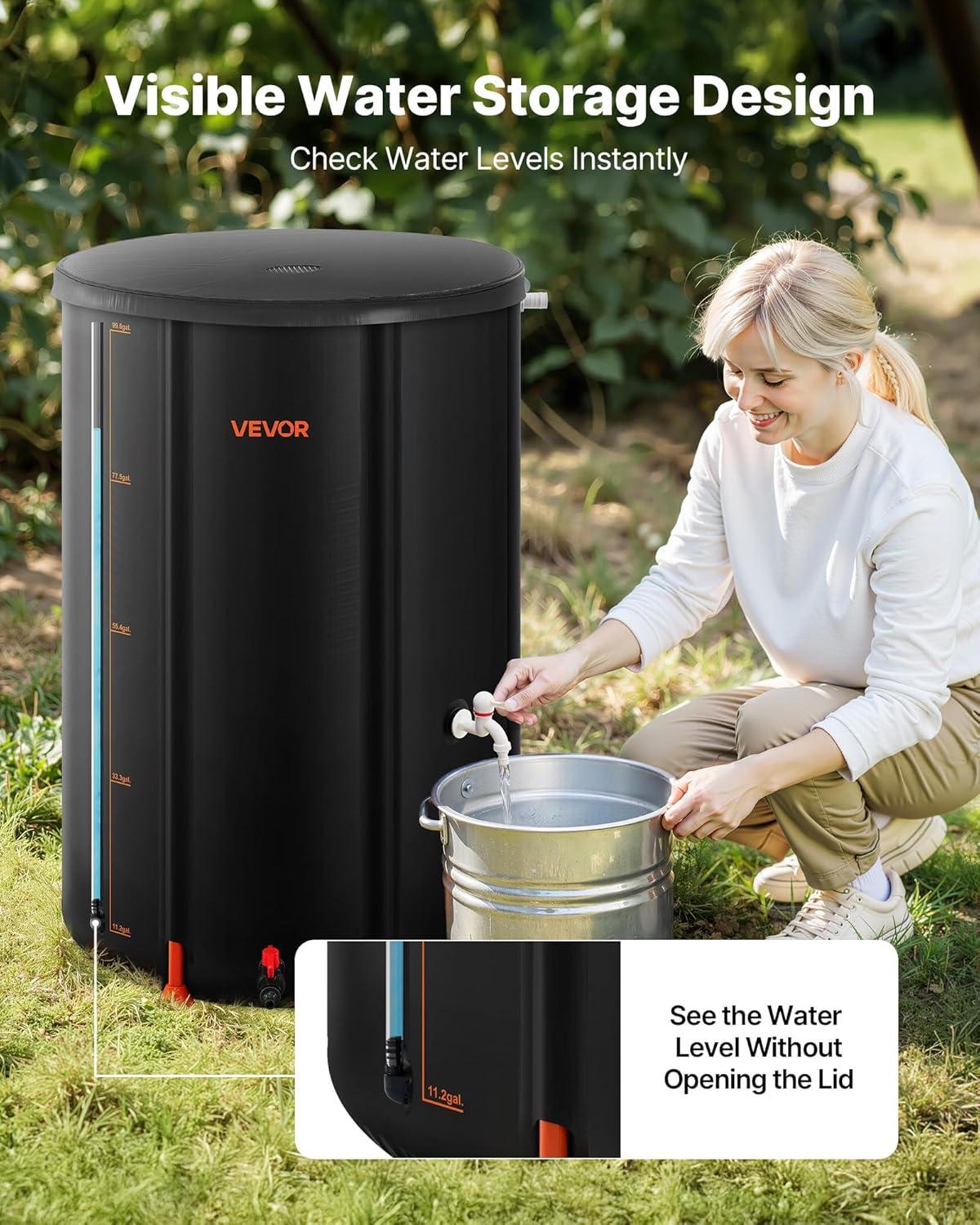 image:imageVEVOR Collapsible Rain Barrel 66 Gallon250 L Portable Rain Water Collection Barrel PVC Rainwater Collection System with Spigots and Overflow Kit Water Barrel for Garden Water CatcherBlack