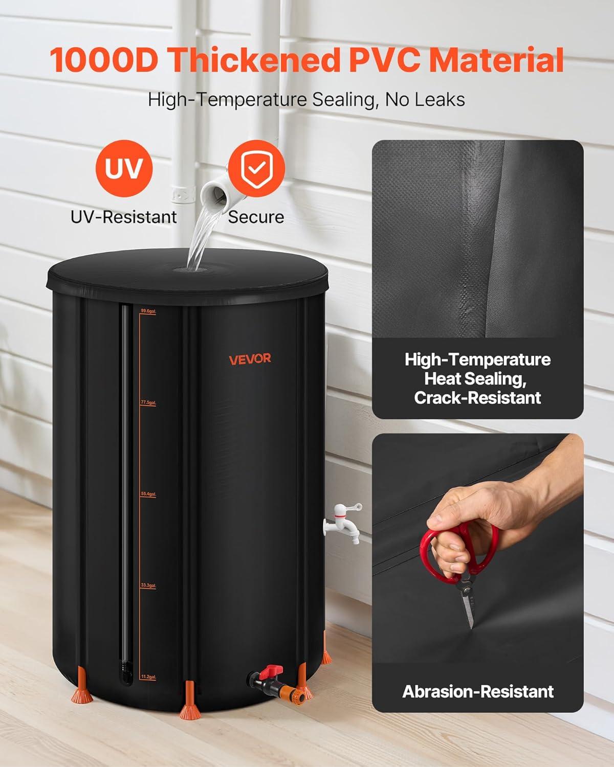 image:imageVEVOR Collapsible Rain Barrel 66 Gallon250 L Portable Rain Water Collection Barrel PVC Rainwater Collection System with Spigots and Overflow Kit Water Barrel for Garden Water CatcherBlack