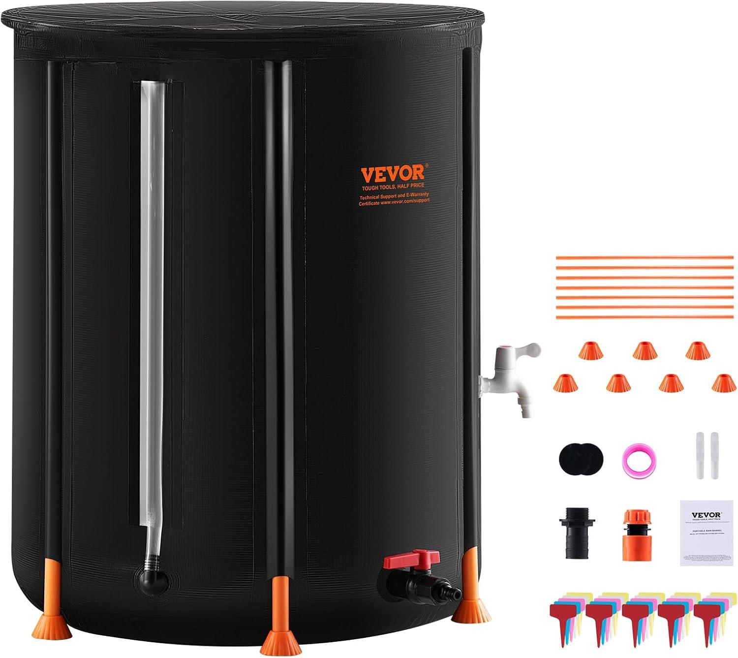 image:imageVEVOR Collapsible Rain Barrel 66 Gallon250 L Portable Rain Water Collection Barrel PVC Rainwater Collection System with Spigots and Overflow Kit Water Barrel for Garden Water CatcherNew Black