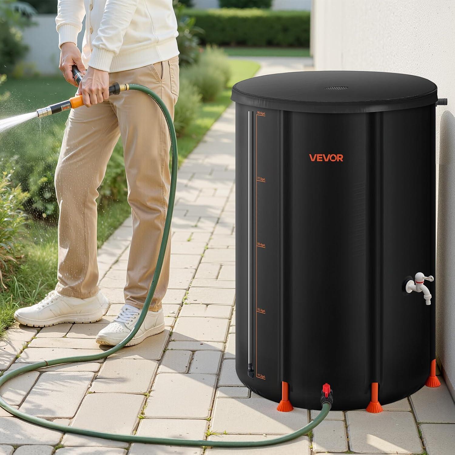 image:imageVEVOR Collapsible Rain Barrel 66 Gallon250 L Portable Rain Water Collection Barrel PVC Rainwater Collection System with Spigots and Overflow Kit Water Barrel for Garden Water CatcherBlack