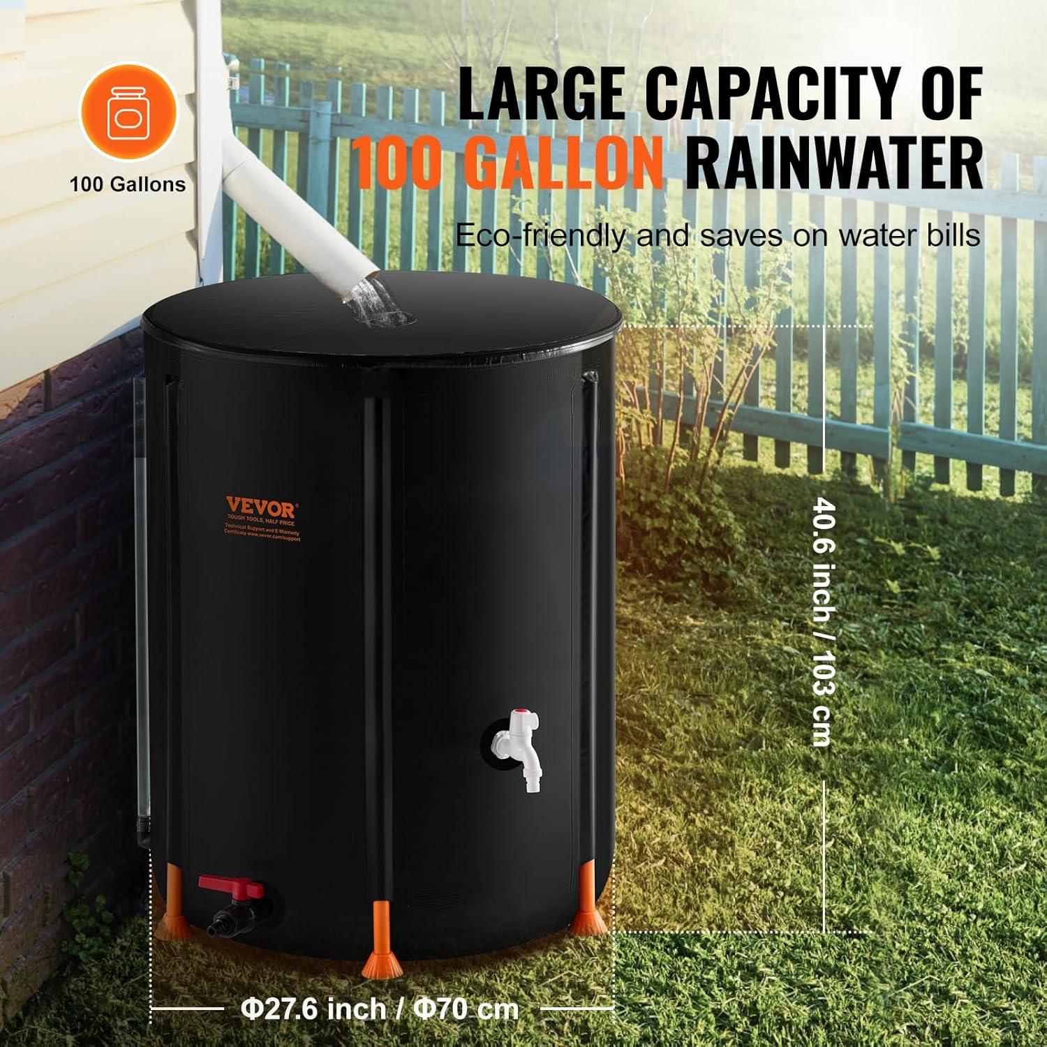 image:imageVEVOR Collapsible Rain Barrel 66 Gallon250 L Portable Rain Water Collection Barrel PVC Rainwater Collection System with Spigots and Overflow Kit Water Barrel for Garden Water CatcherNew Black