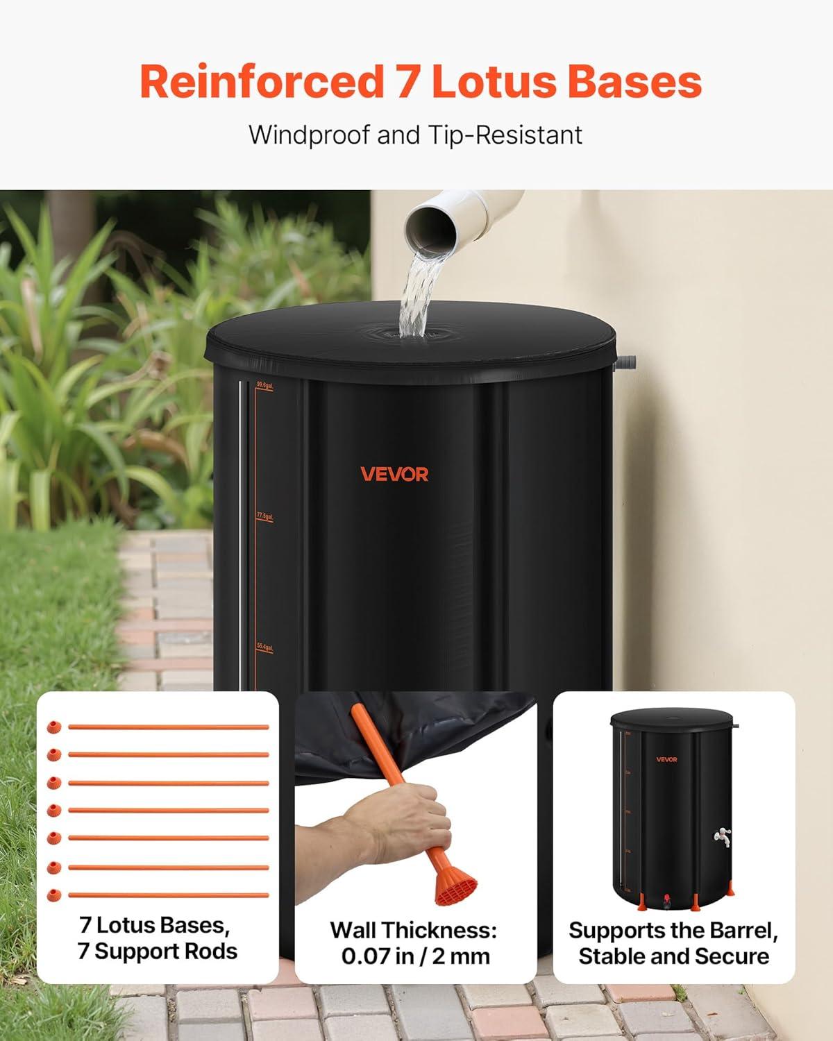 image:imageVEVOR Collapsible Rain Barrel 66 Gallon250 L Portable Rain Water Collection Barrel PVC Rainwater Collection System with Spigots and Overflow Kit Water Barrel for Garden Water CatcherBlack