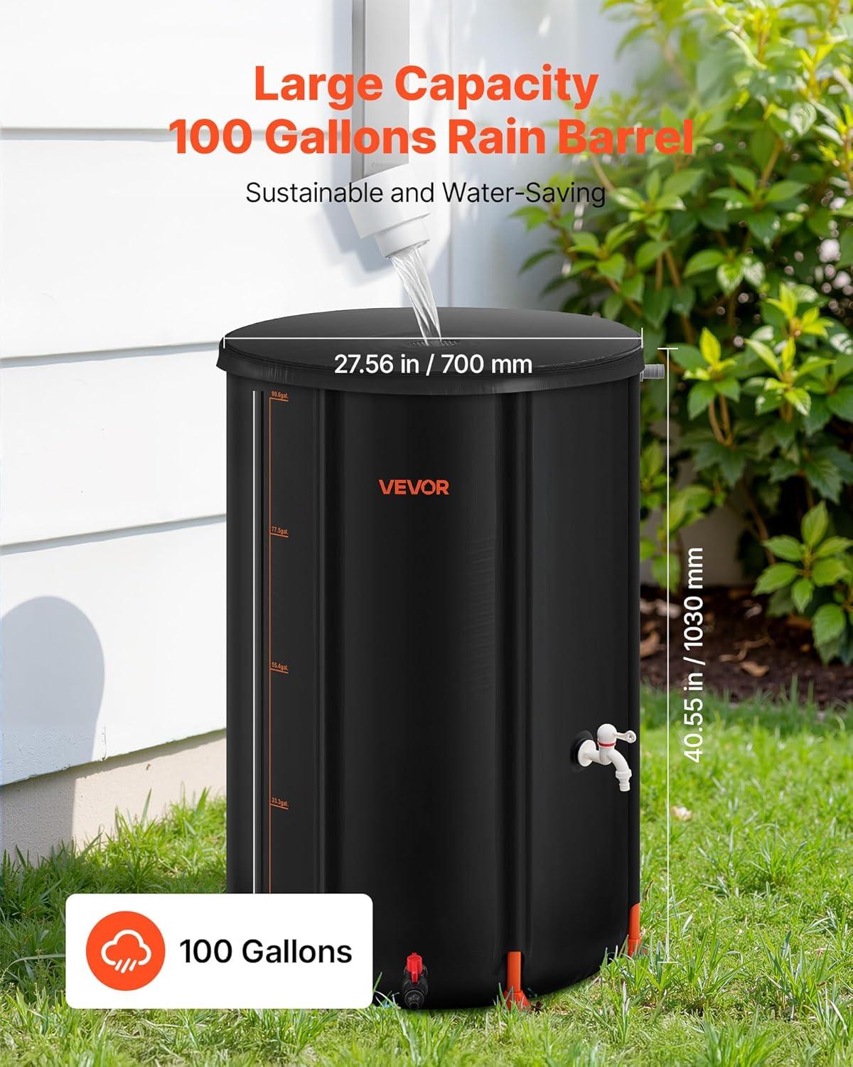 image:imageVEVOR Collapsible Rain Barrel 66 Gallon250 L Portable Rain Water Collection Barrel PVC Rainwater Collection System with Spigots and Overflow Kit Water Barrel for Garden Water CatcherBlack