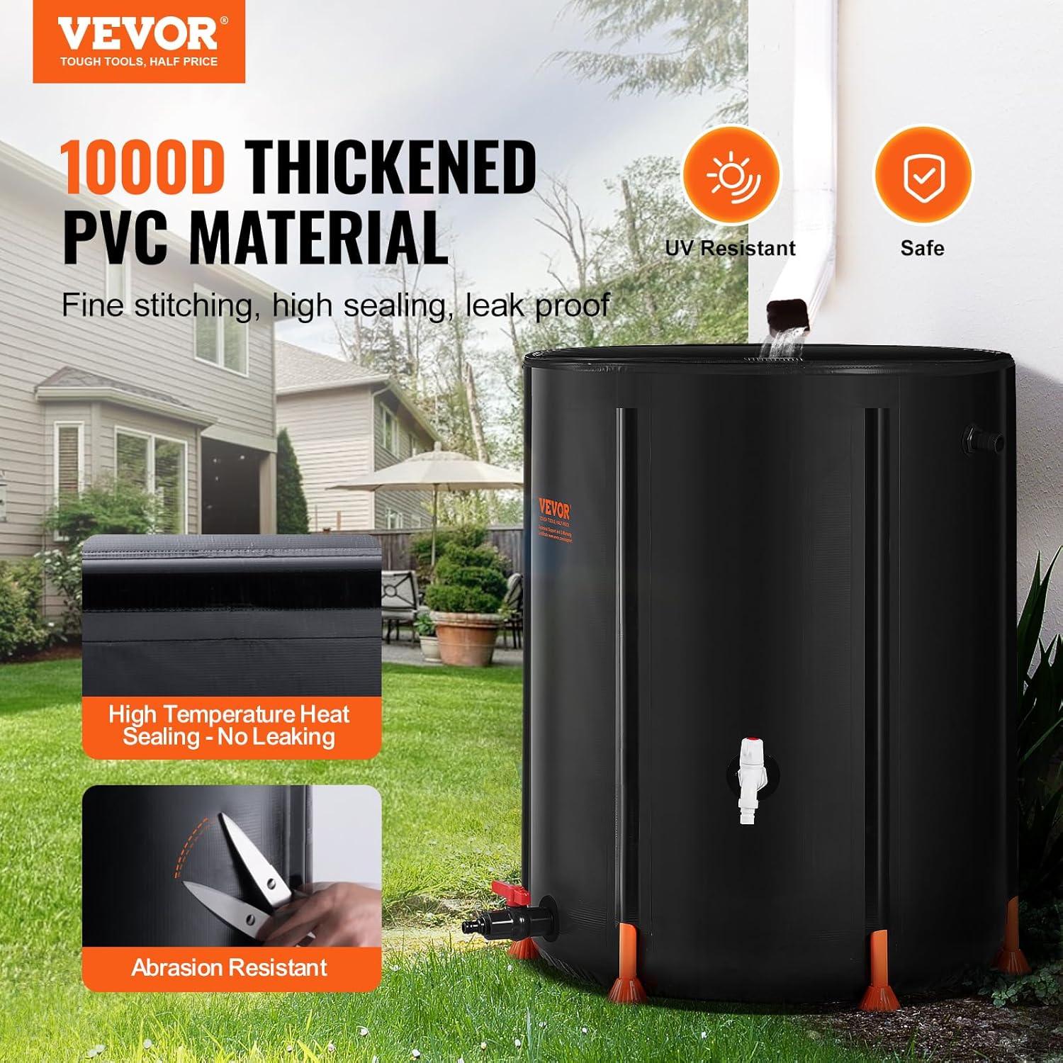 image:imageVEVOR Collapsible Rain Barrel 66 Gallon250 L Portable Rain Water Collection Barrel PVC Rainwater Collection System with Spigots and Overflow Kit Water Barrel for Garden Water CatcherNew Black