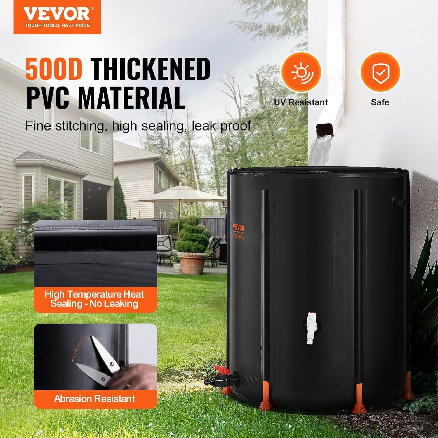 image:imageVEVOR Collapsible Rain Barrel 66 Gallon250 L Portable Rain Water Collection Barrel PVC Rainwater Collection System with Spigots and Overflow Kit Water Barrel for Garden Water CatcherBlack