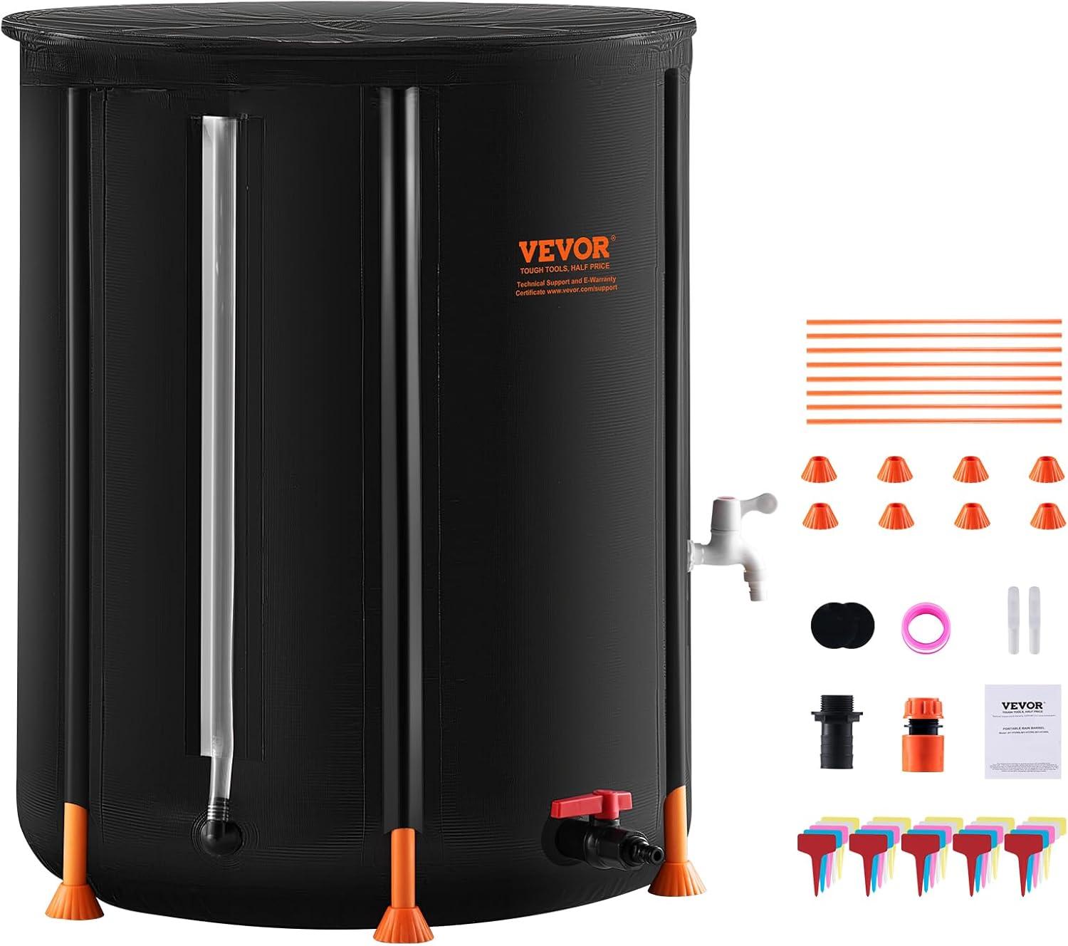 image:imageVEVOR Collapsible Rain Barrel 66 Gallon250 L Portable Rain Water Collection Barrel PVC Rainwater Collection System with Spigots and Overflow Kit Water Barrel for Garden Water CatcherBlack