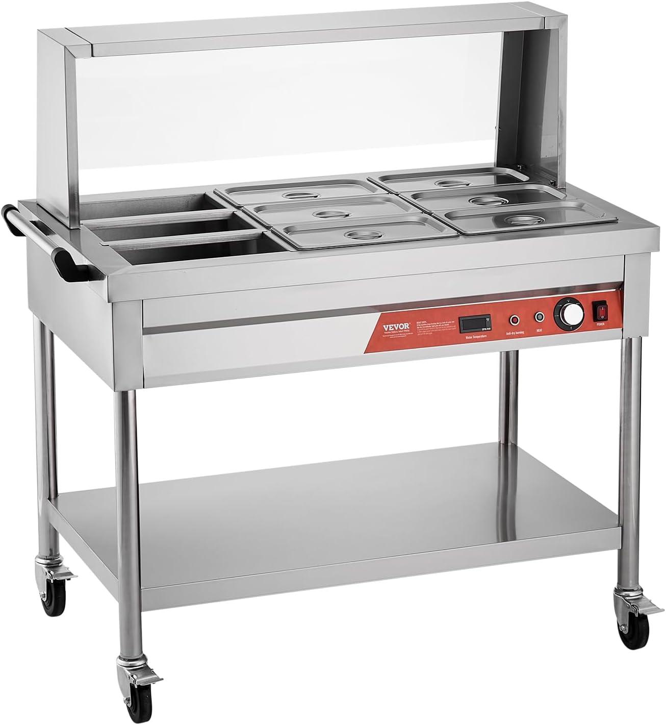 image:imageVEVOR Commercial Food Warmer 7 Pans 2 Pots Electric Steam Table 1800W Professional Buffet Catering Food Warmer with Shield Undershelf Wheels Stainless Steel Server for Party Restaurant Hotel9Pan