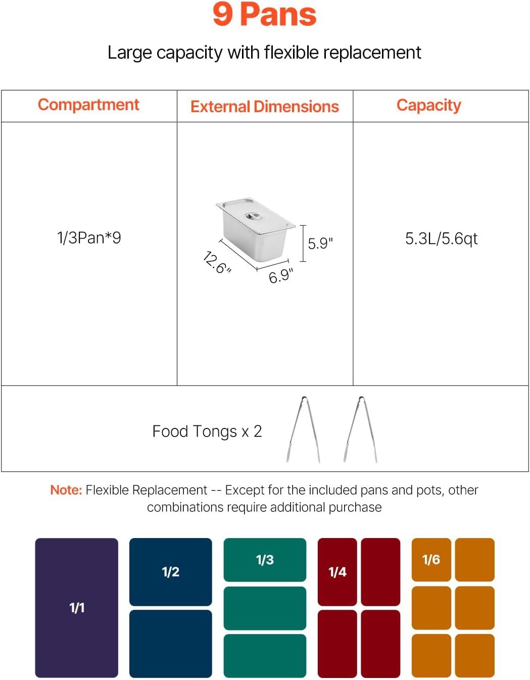 image:imageVEVOR Commercial Food Warmer 7 Pans 2 Pots Electric Steam Table 1800W Professional Buffet Catering Food Warmer with Shield Undershelf Wheels Stainless Steel Server for Party Restaurant Hotel9Pan
