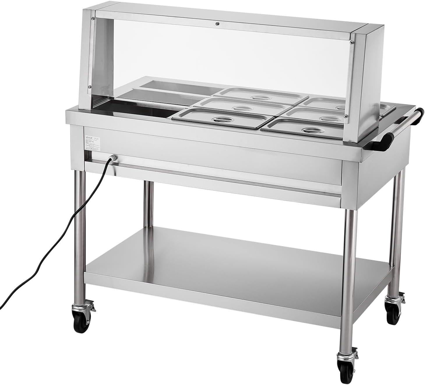 image:imageVEVOR Commercial Food Warmer 7 Pans 2 Pots Electric Steam Table 1800W Professional Buffet Catering Food Warmer with Shield Undershelf Wheels Stainless Steel Server for Party Restaurant Hotel9Pan