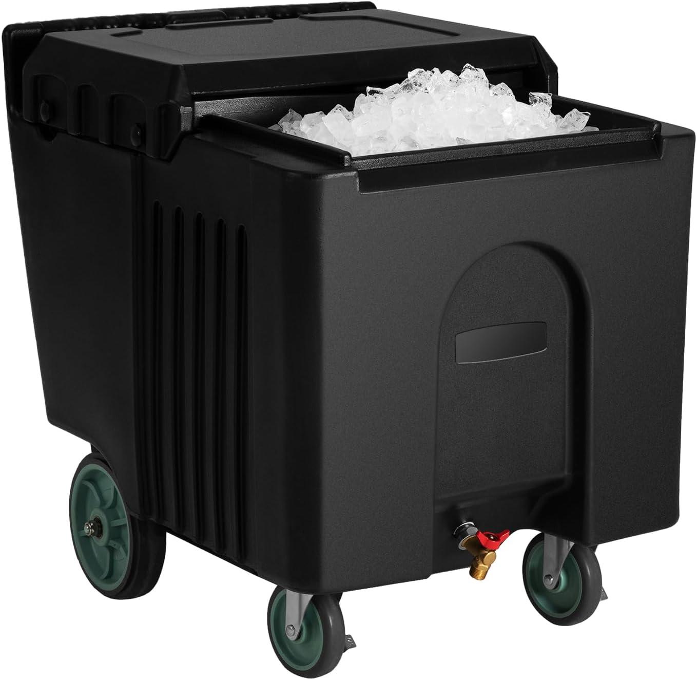 image:imageVEVOR Commercial Ice Bin Underbar Ice Bin Stainless Steel Ice Chest with Sliding Lid Bottle Holders Adjustable Bullet Feet Cooler Cart Cocktail Unit for Bar Restaurant Pub315 x 228 x 29 inch