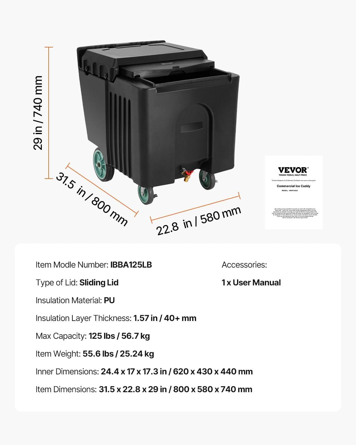image:imageVEVOR Commercial Ice Bin Underbar Ice Bin Stainless Steel Ice Chest with Sliding Lid Bottle Holders Adjustable Bullet Feet Cooler Cart Cocktail Unit for Bar Restaurant Pub315 x 228 x 29 inch