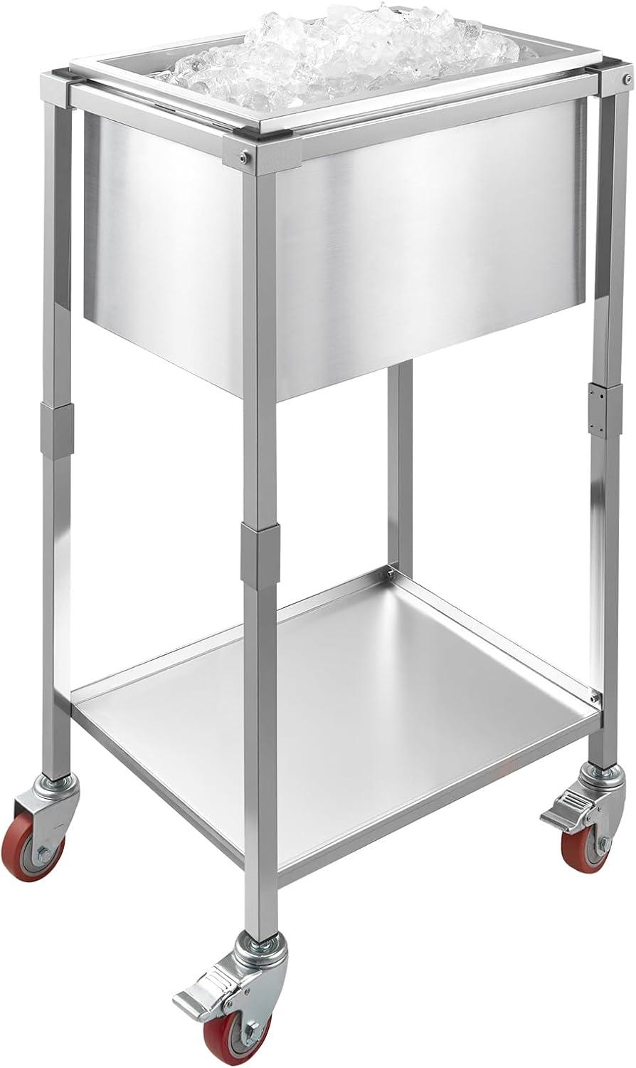 image:imageVEVOR Commercial Ice Bin Underbar Ice Bin Stainless Steel Ice Chest with Sliding Lid Bottle Holders Adjustable Bullet Feet Cooler Cart Cocktail Unit for Bar Restaurant Pub22 x 16 x 38 inch