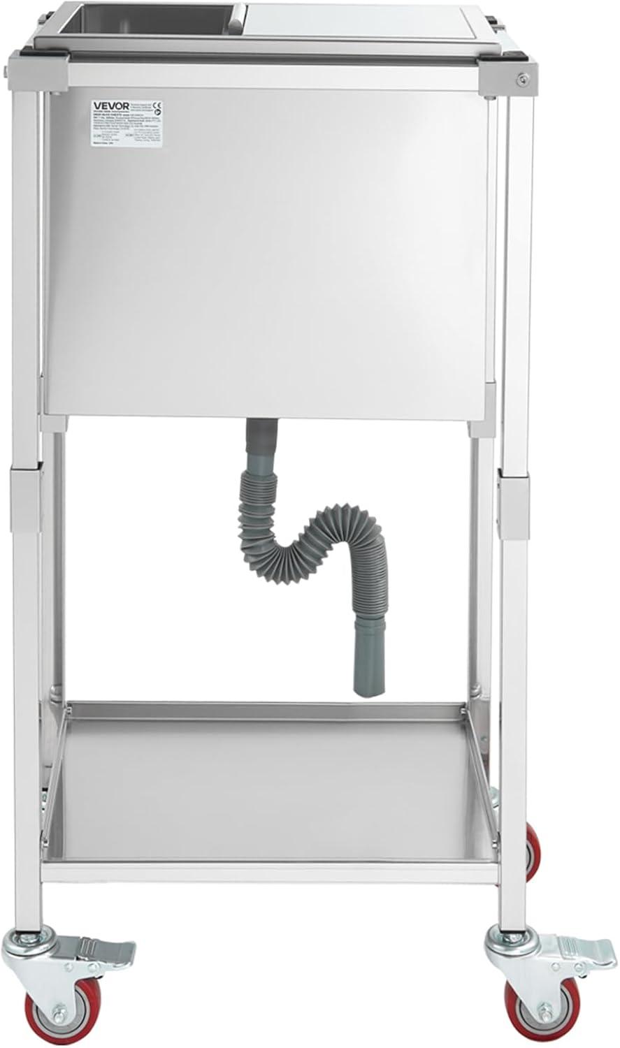 image:imageVEVOR Commercial Ice Bin Underbar Ice Bin Stainless Steel Ice Chest with Sliding Lid Bottle Holders Adjustable Bullet Feet Cooler Cart Cocktail Unit for Bar Restaurant Pub20 x 14 x 38 inch
