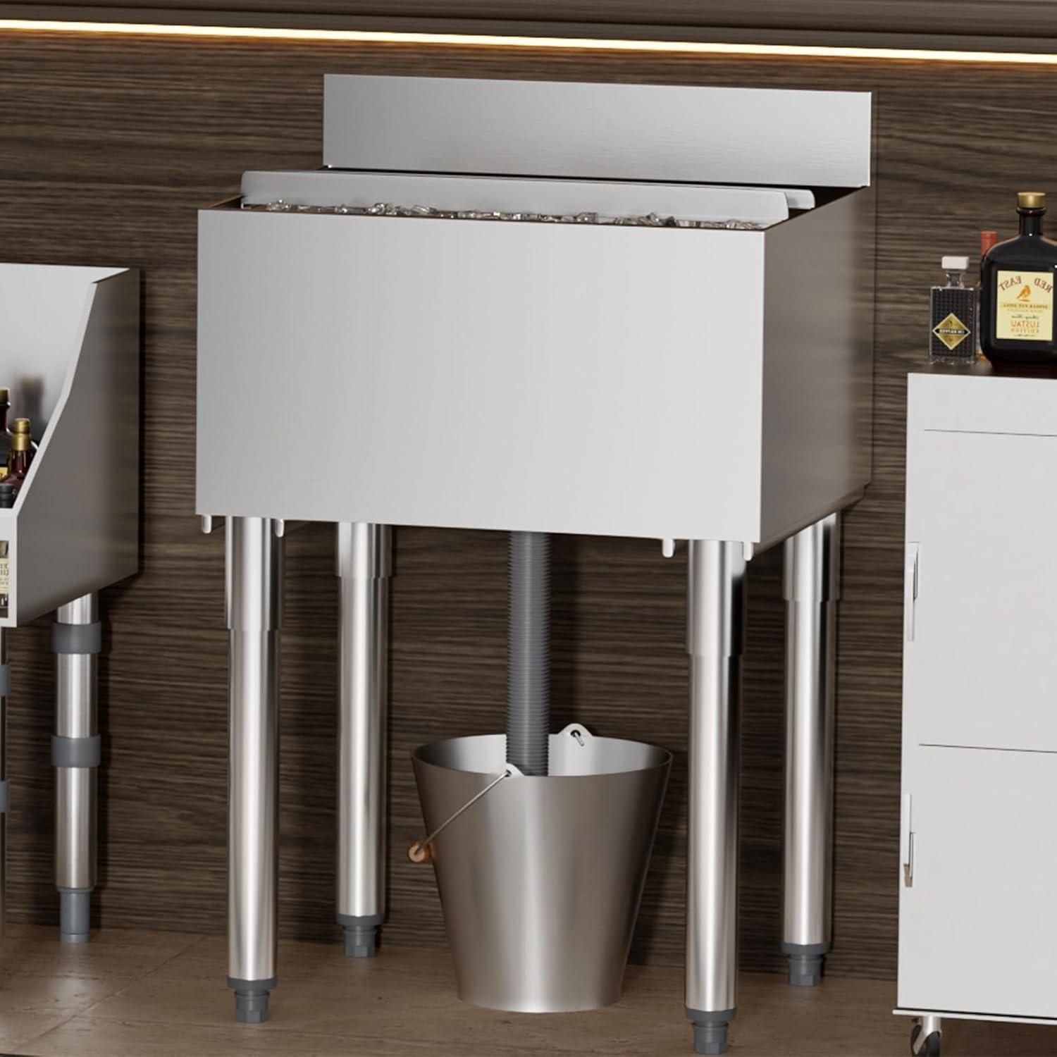 image:imageVEVOR Commercial Ice Bin Underbar Ice Bin Stainless Steel Ice Chest with Sliding Lid Bottle Holders Adjustable Bullet Feet Cooler Cart Cocktail Unit for Bar Restaurant Pub24 x 19 x 37 inch