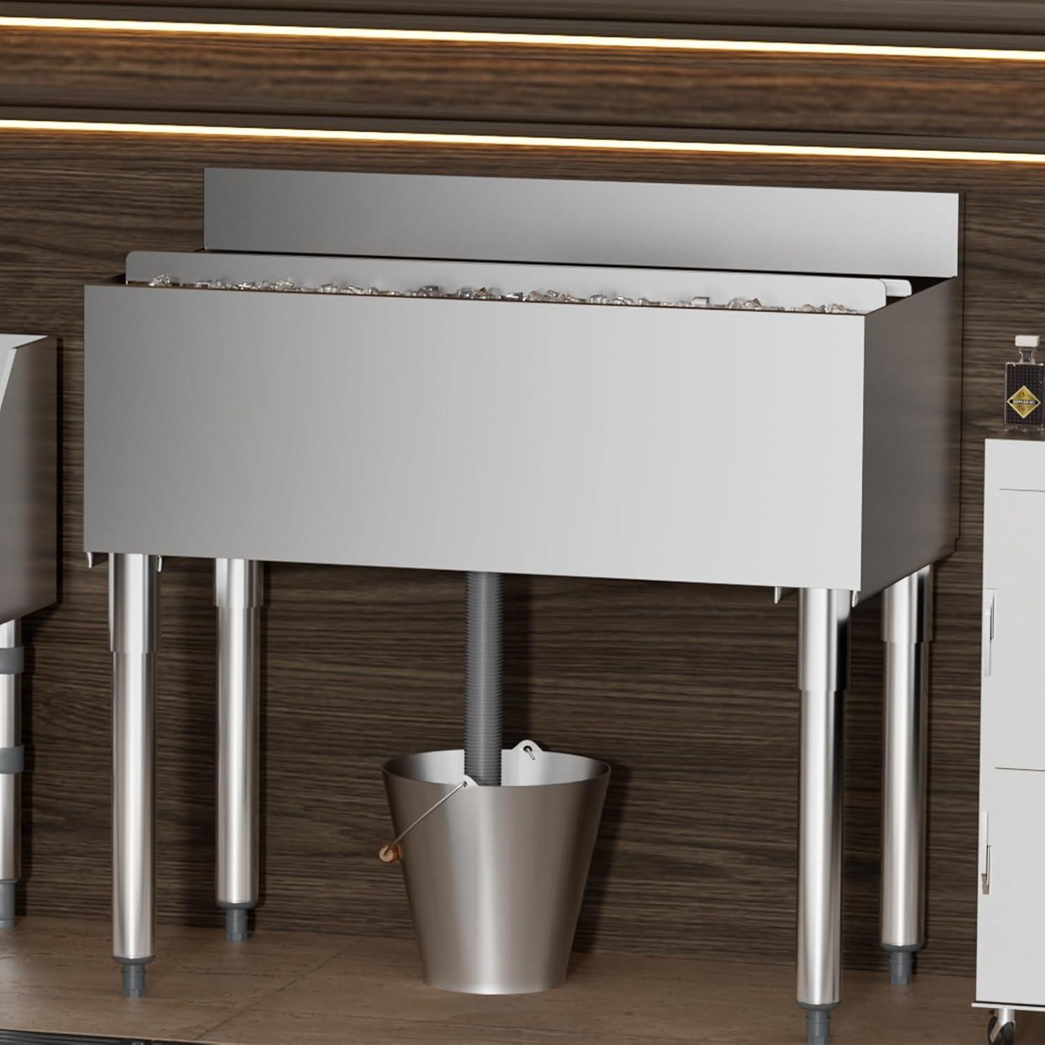 image:imageVEVOR Commercial Ice Bin Underbar Ice Bin Stainless Steel Ice Chest with Sliding Lid Bottle Holders Adjustable Bullet Feet Cooler Cart Cocktail Unit for Bar Restaurant Pub359 x 19 x 37 inch